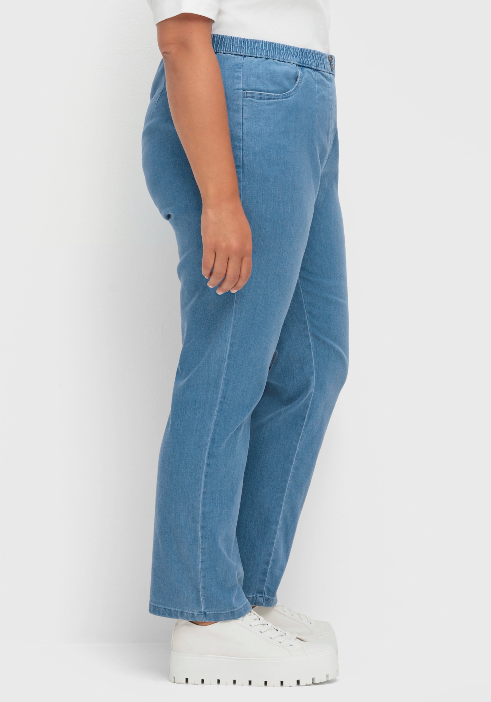 Schlupfjeans mit imitierter Reißverschluss-Blende - blue-bleached