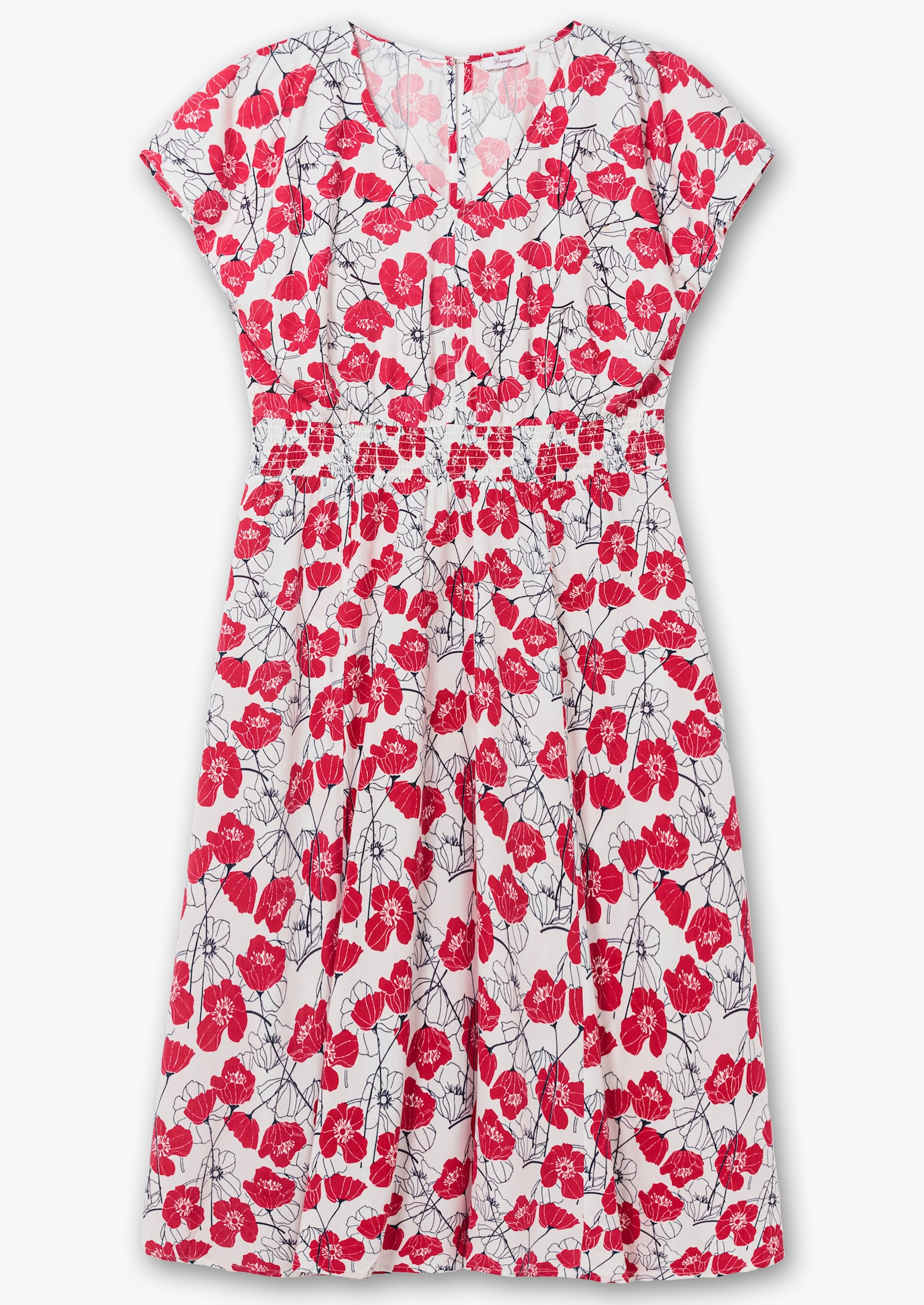 sheego Druckkleid mit Smokbund - ecru-gemustert