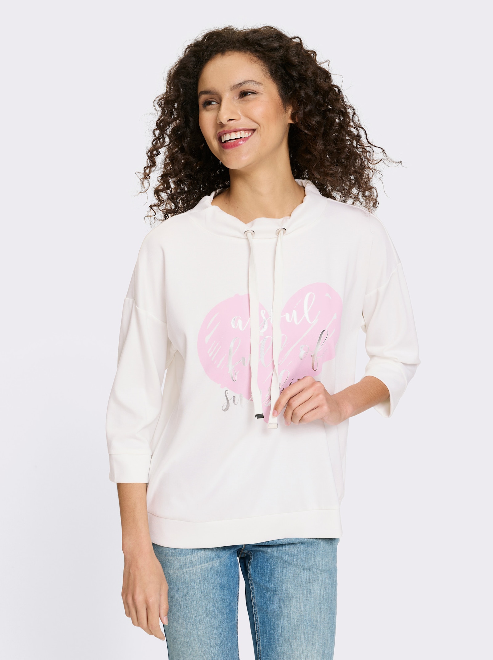 heine Shirt met 3/4-mouwen en hartmotief - ecru