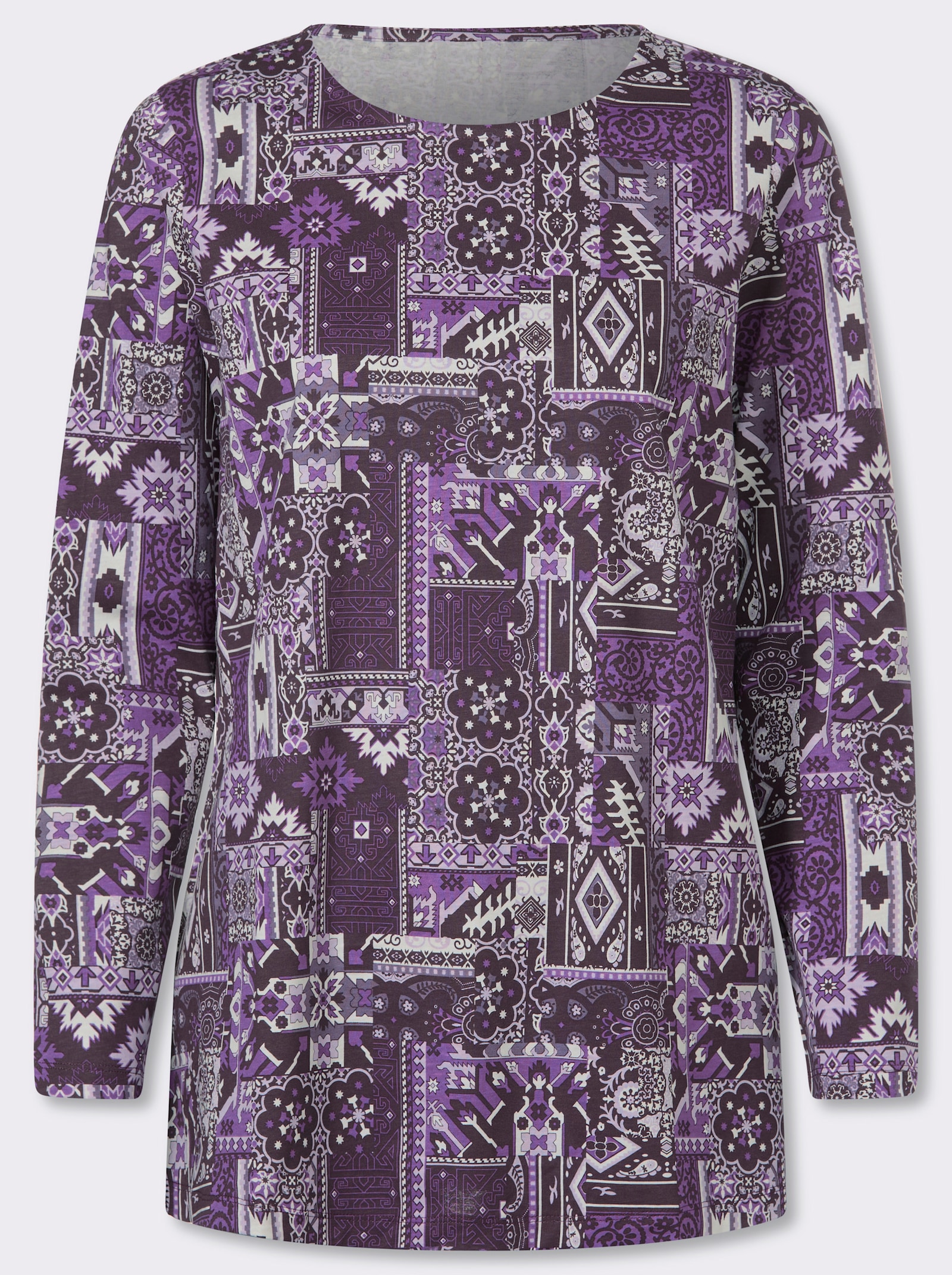 Longshirt mit Patchwork-Druck - aubergine-lila-bedruckt