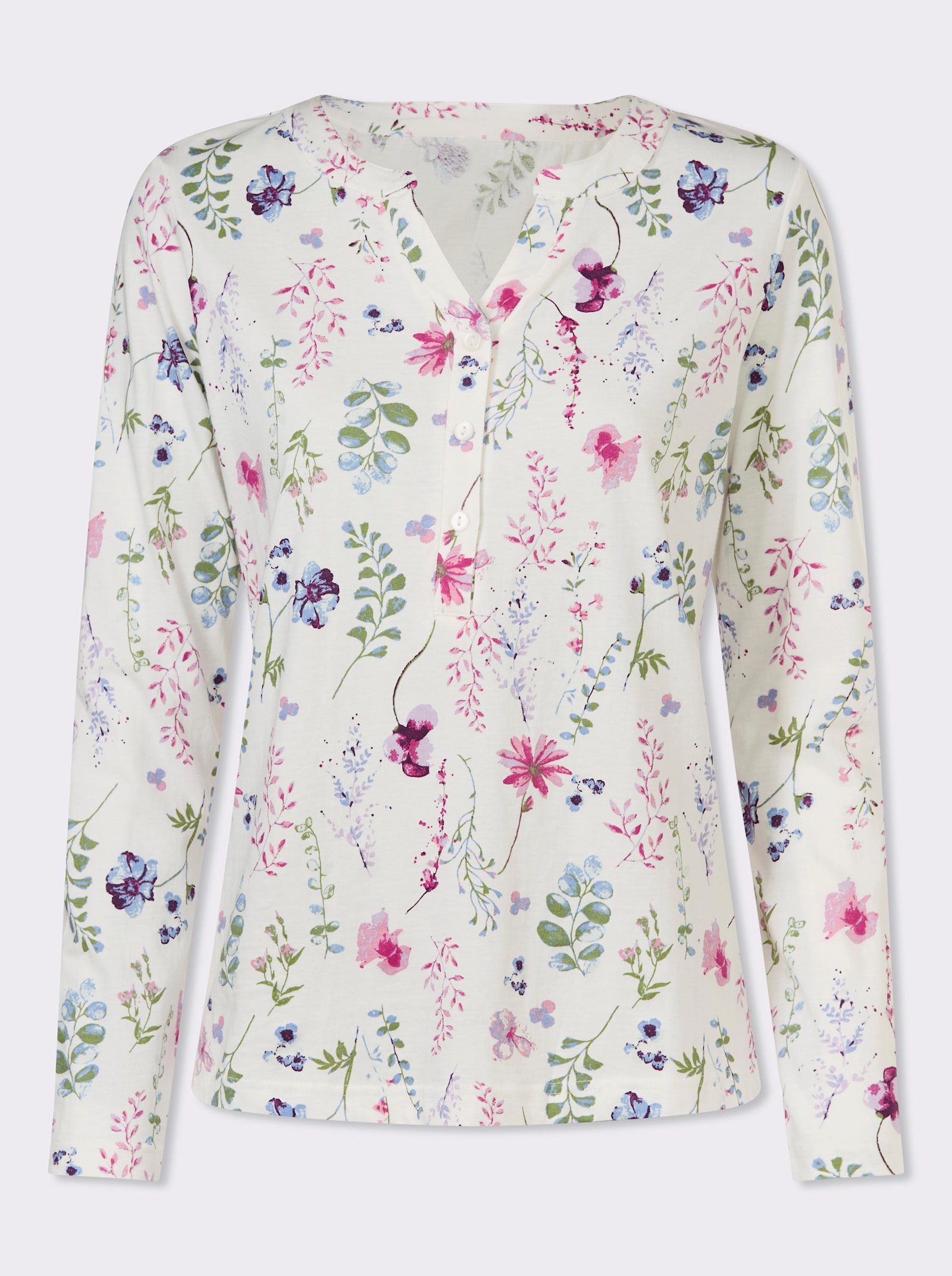 Shirt met lange mouwen en bloemenprint - ecru/heide geprint