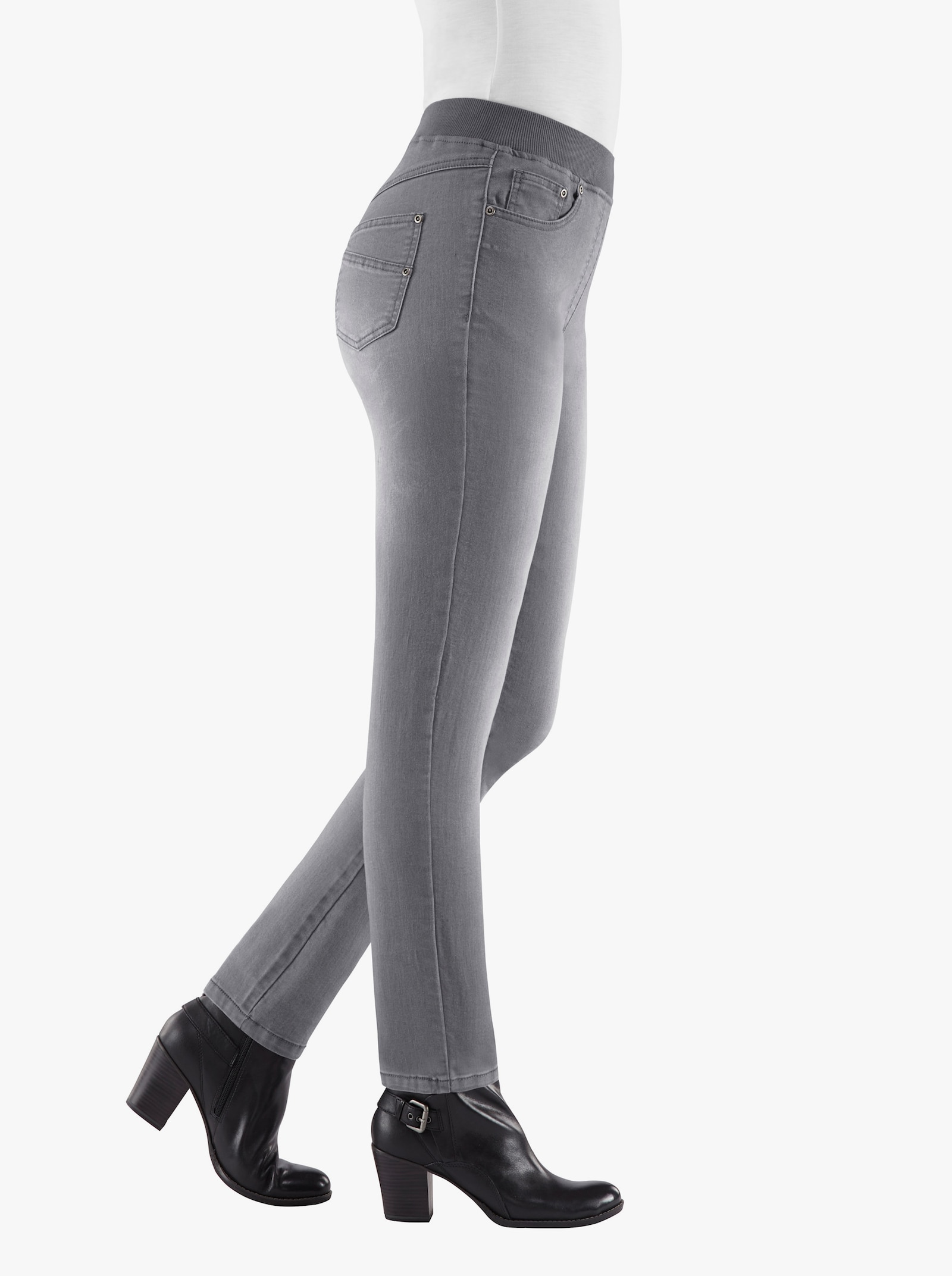 Navlékací džíny s žebrovaným elastickým pasem z úpletu - šedá-denim