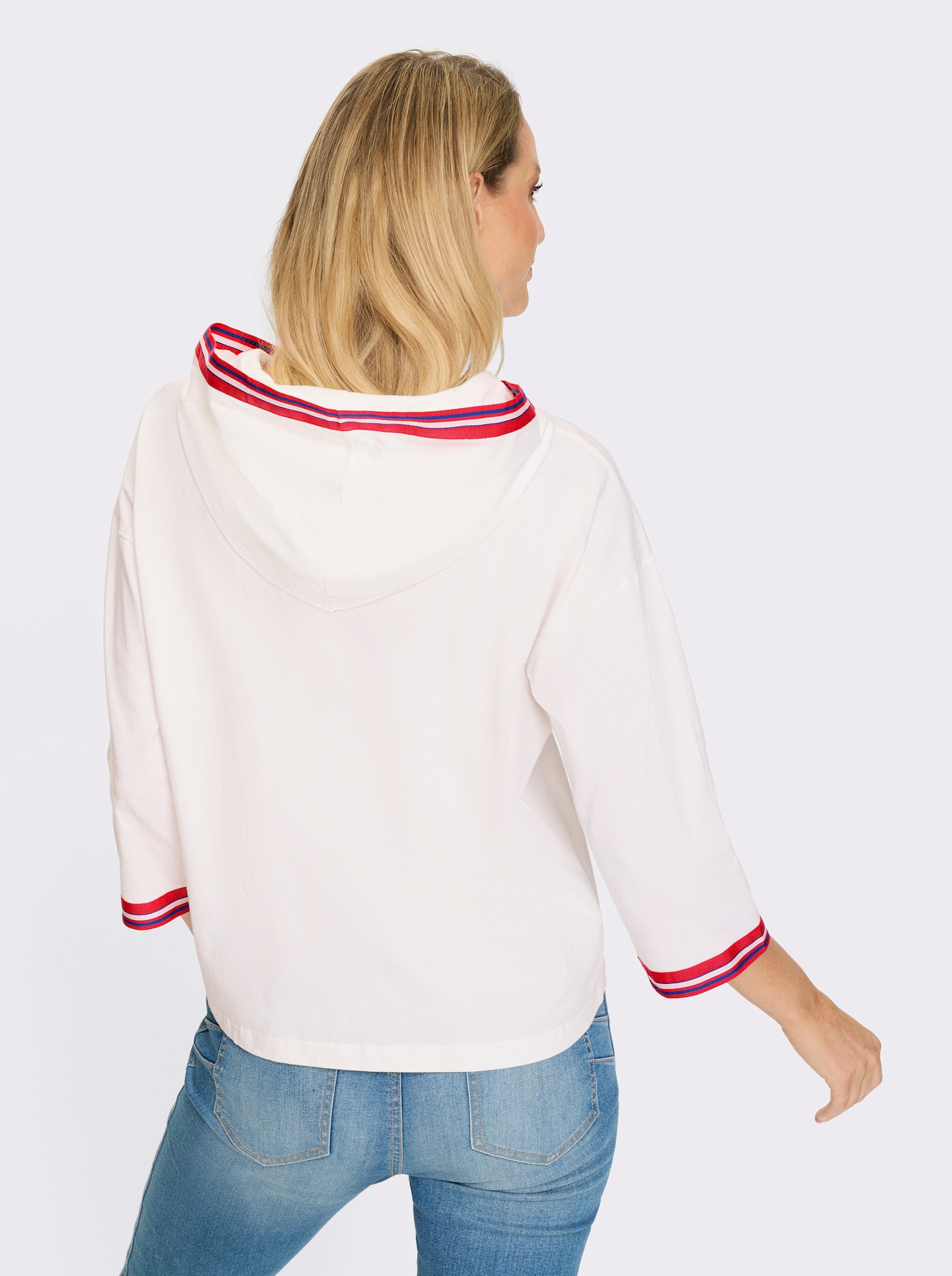 heine Kapuzensweatshirt mit Kontrastbündchen - weiß-pink