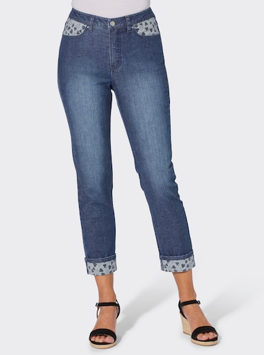 Jeans mit Beinumschlag im Herz-Dessin - blue-stone-washed