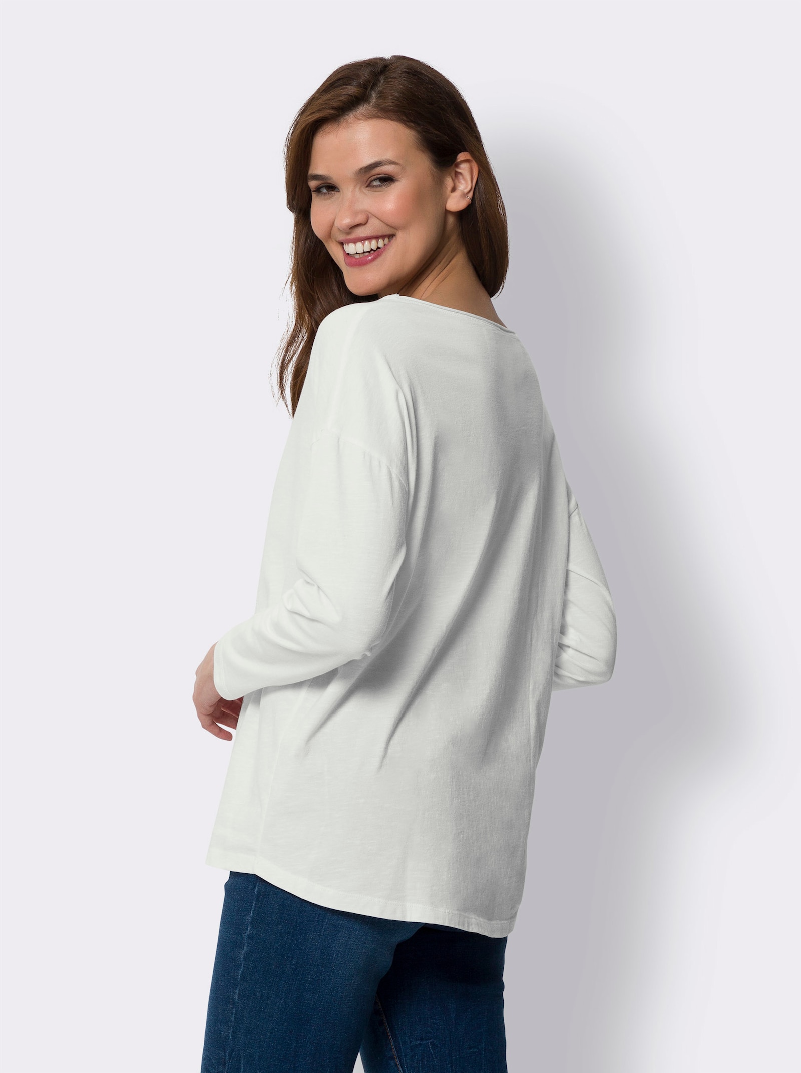heine Langarmshirt mit Pailletten und Spitze - ecru