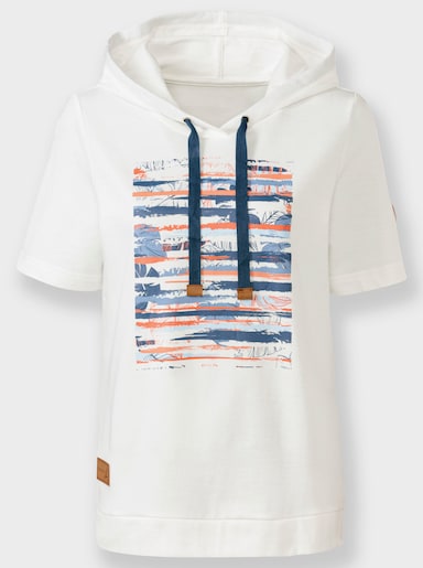 Sweatshirt mit Kapuze - ecru-dunkelblau-bedruckt