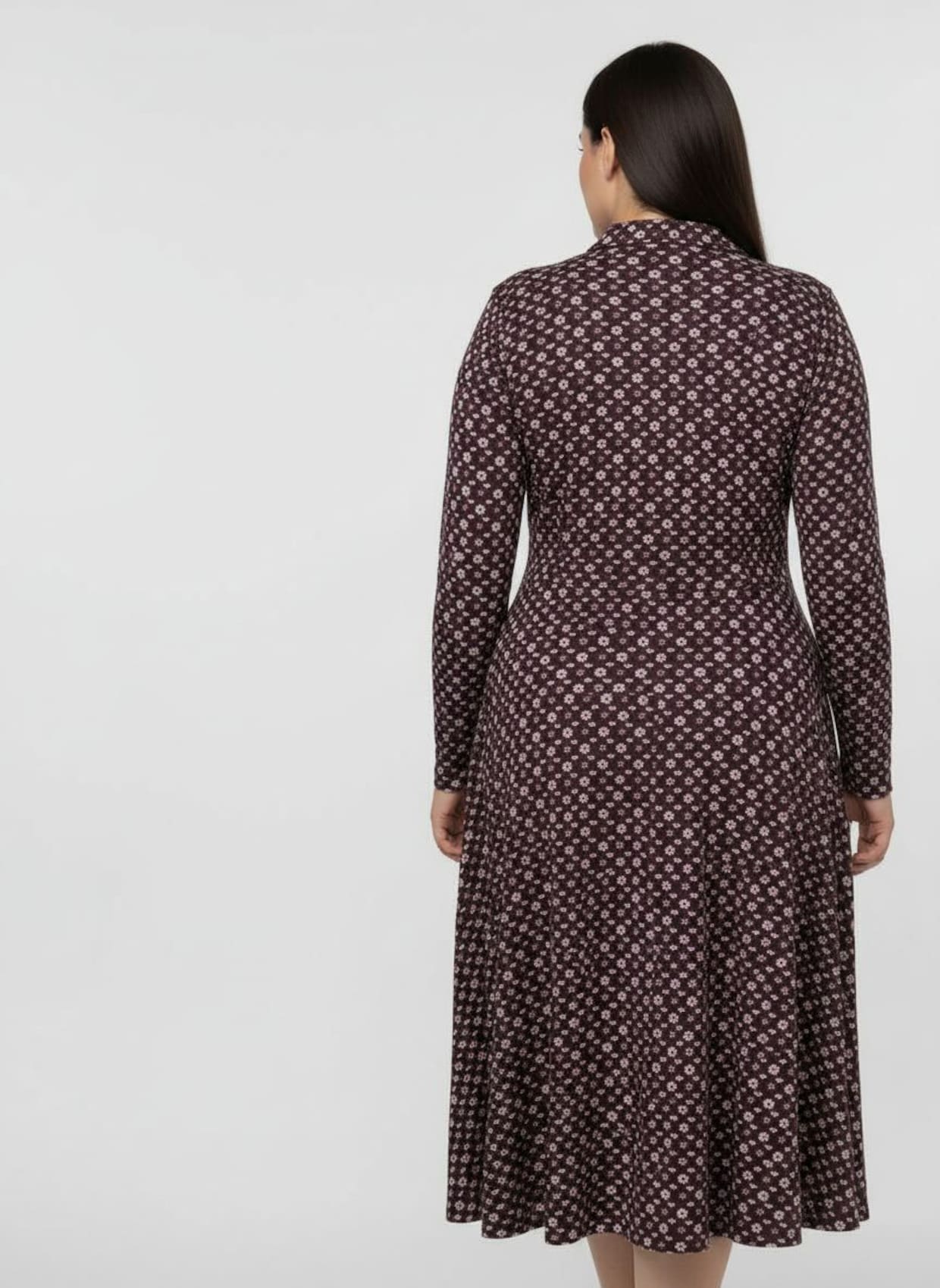 Jerseykleid im Mille-fleurs-Dessin - burgund-ecru-bedruckt