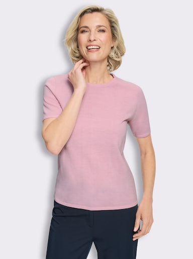 Kurzarmpullover in Feinstrick-Qualität, pflegeleicht - rosé