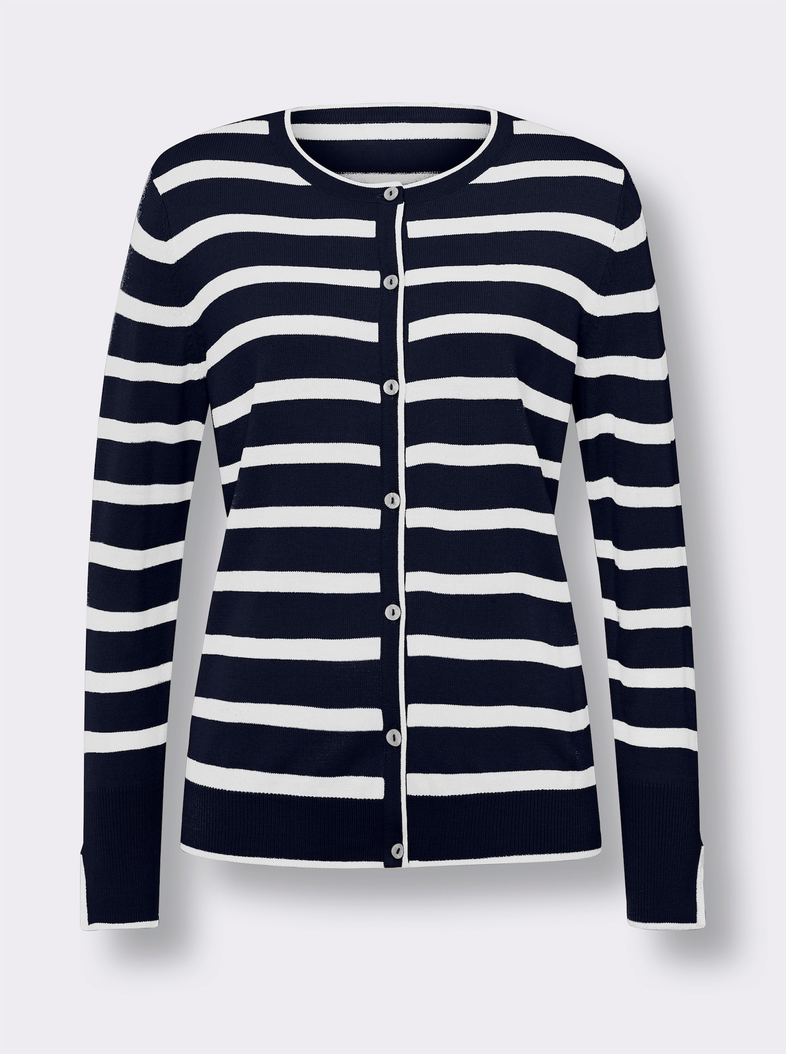 Strickjacke mit Schlitzen an den den Ärmeln - marine-ecru-geringelt