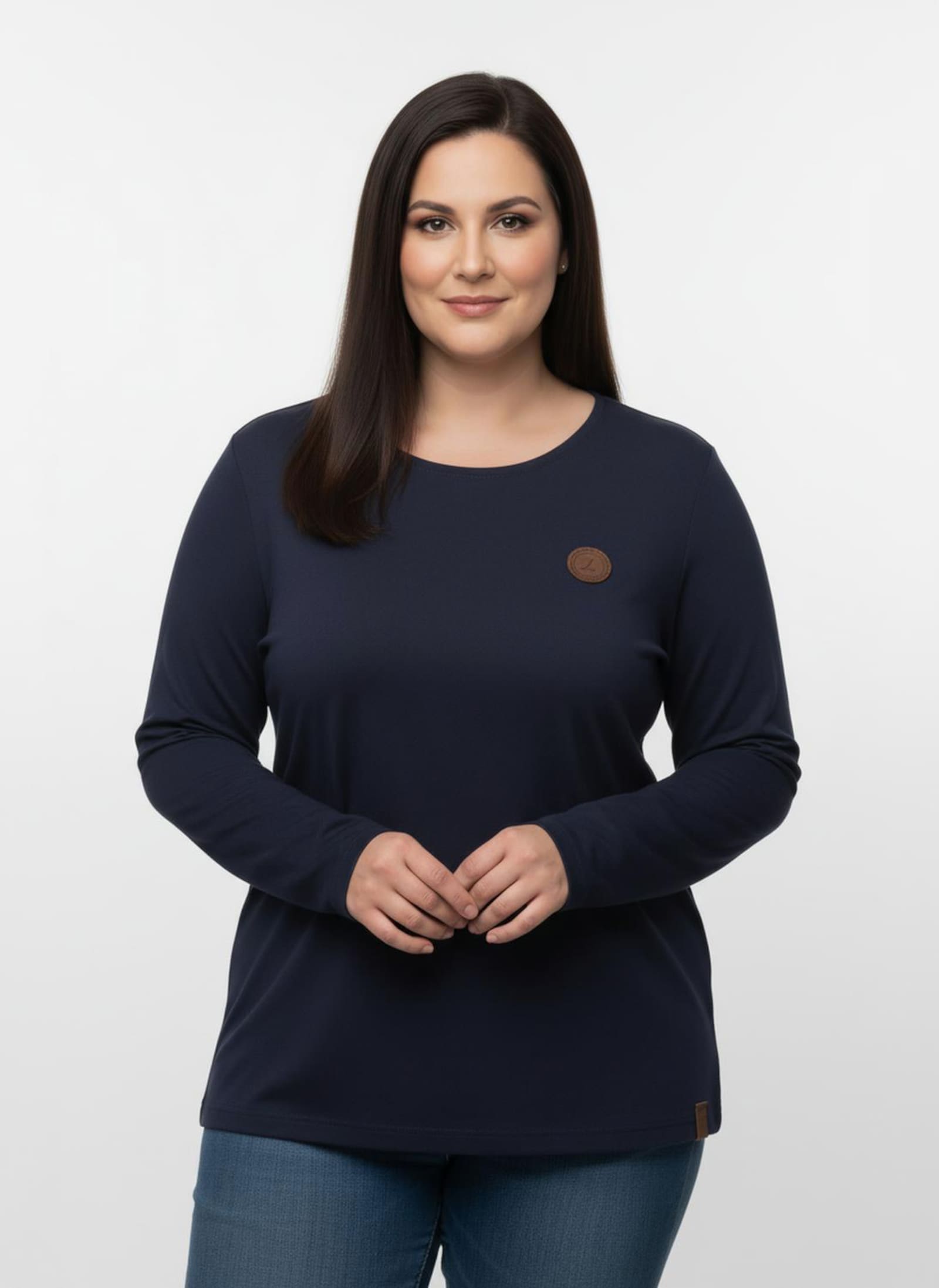 Longsleeve mit paspeliertem Rundhals-Ausschnitt - marine