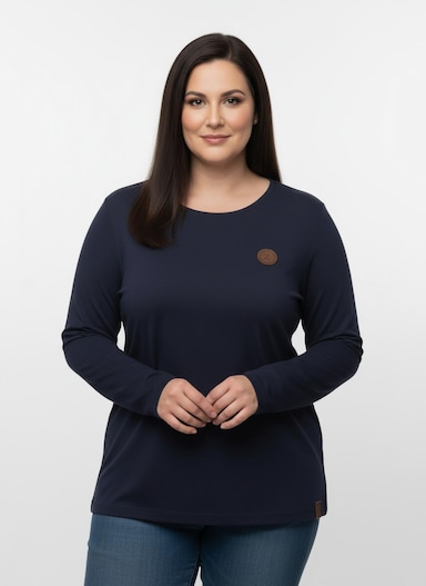 Longsleeve mit paspeliertem Rundhals-Ausschnitt - marine