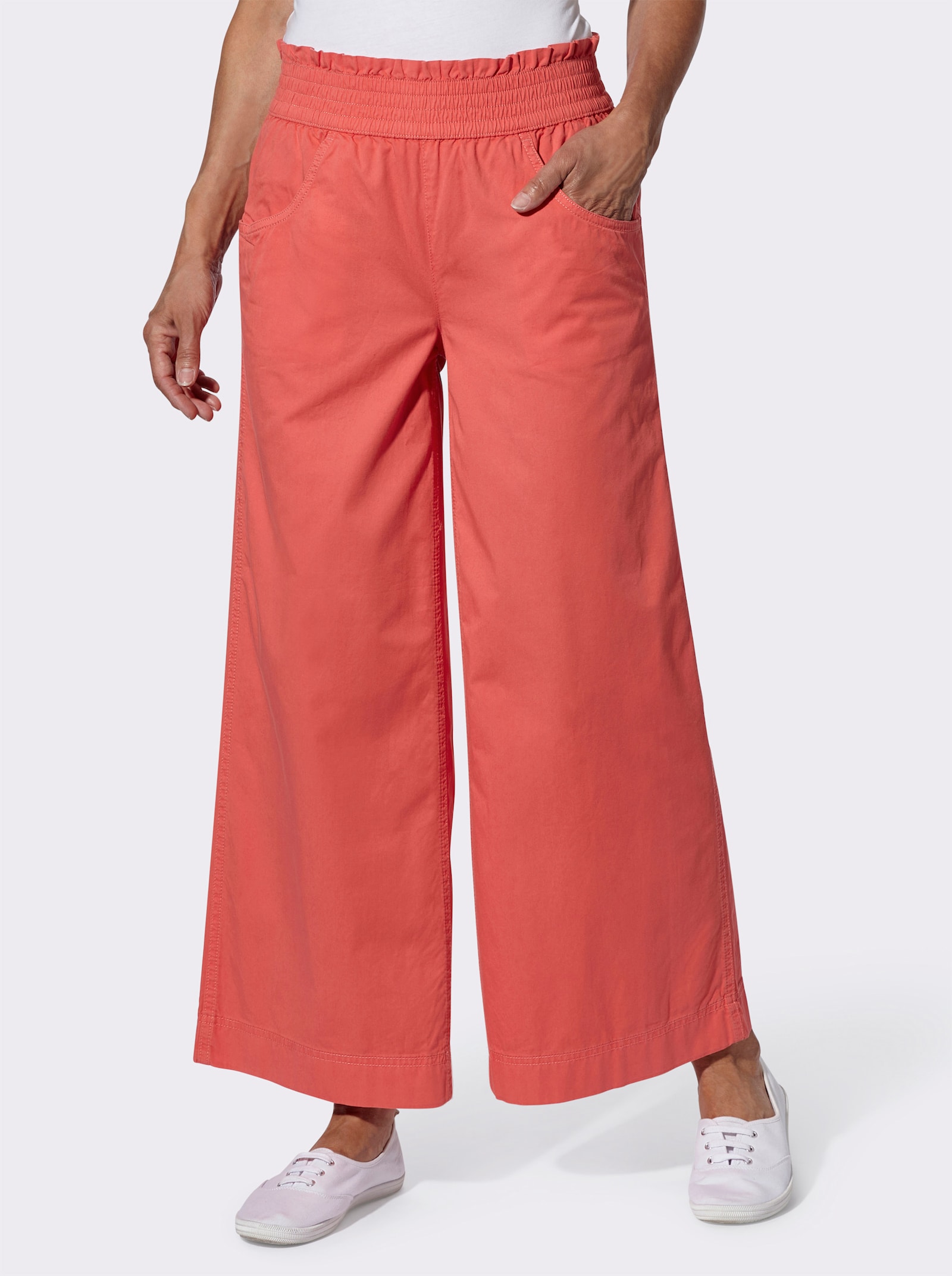 Jeans mit gesmoktem Dehnbund - grapefruit