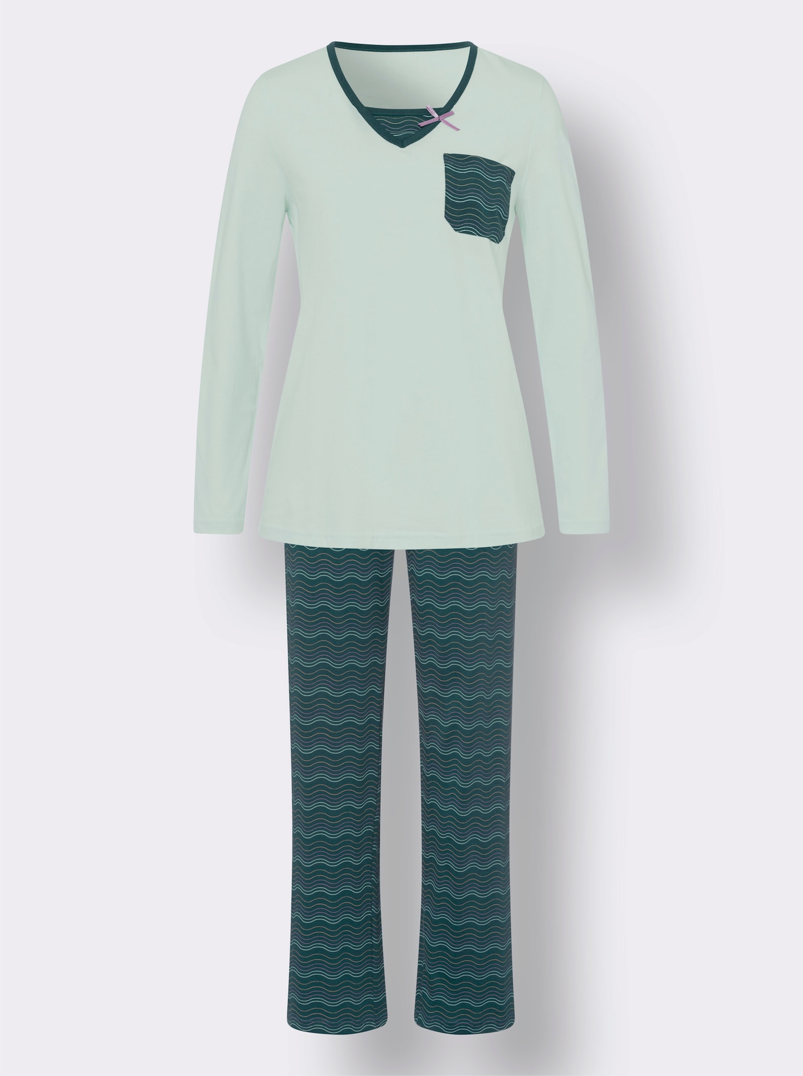 Pyjama in 2-in-1-look - zacht mint/petrol bedrukt