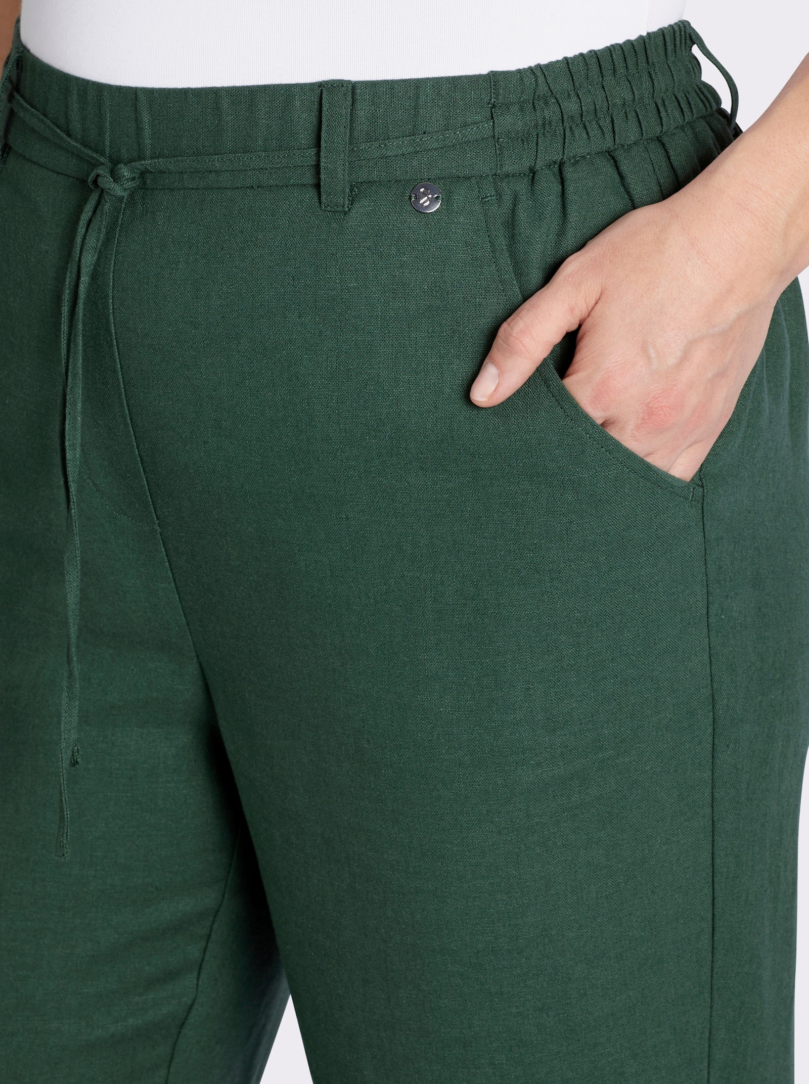 sheego Jogpants van een mix van linnen en viscose - mos