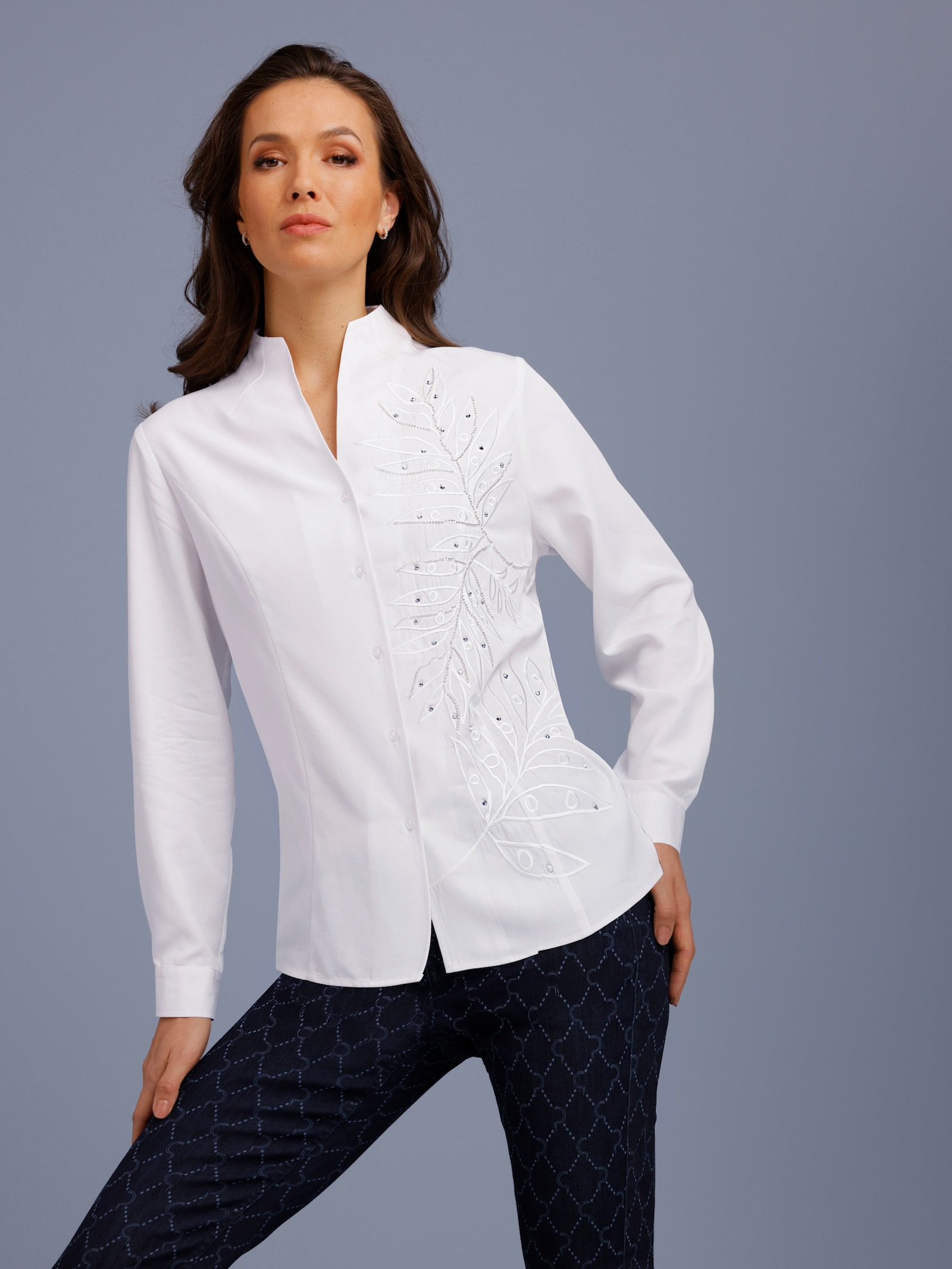 CREATION L PREMIUM Langarm-Bluse mit Glitzersteinchen - ecru