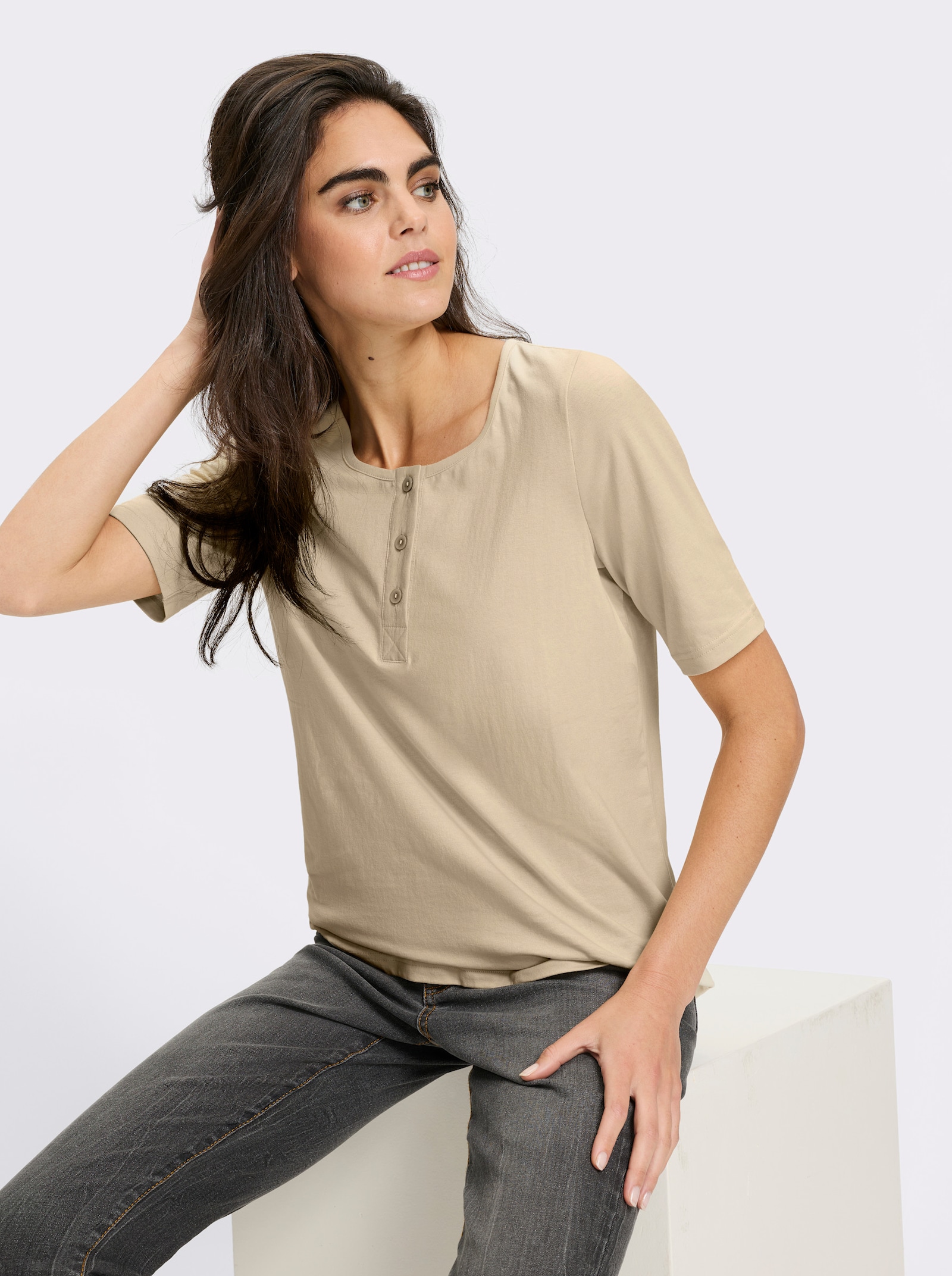 heine Shirt mit kurzer Knopfleiste - sand