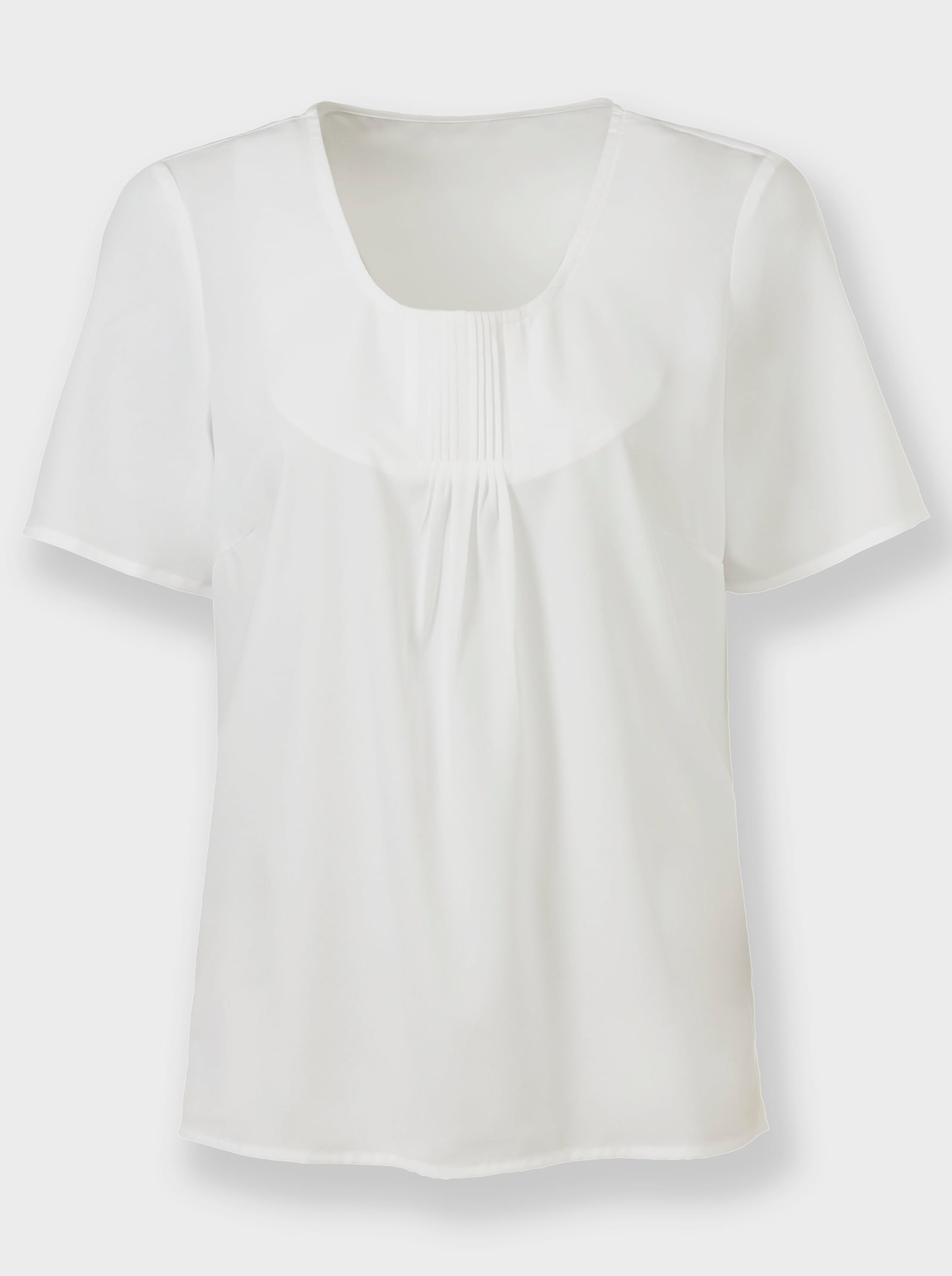 Kurzarmbluse mit Falten am Ausschnitt - ecru