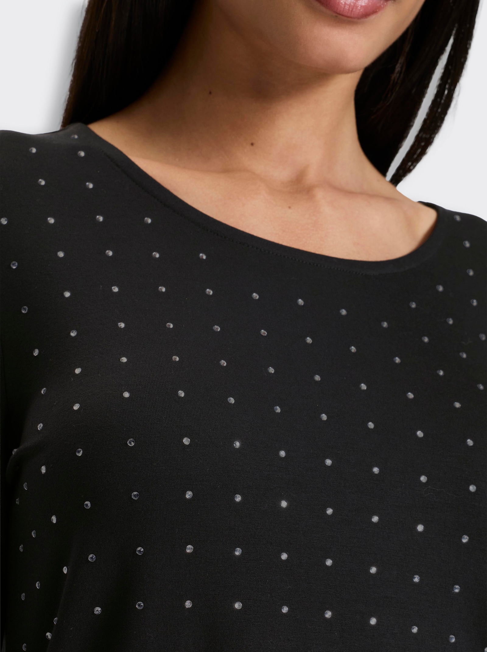 heine Rundhalsshirt mit Glitzersteinchen - schwarz
