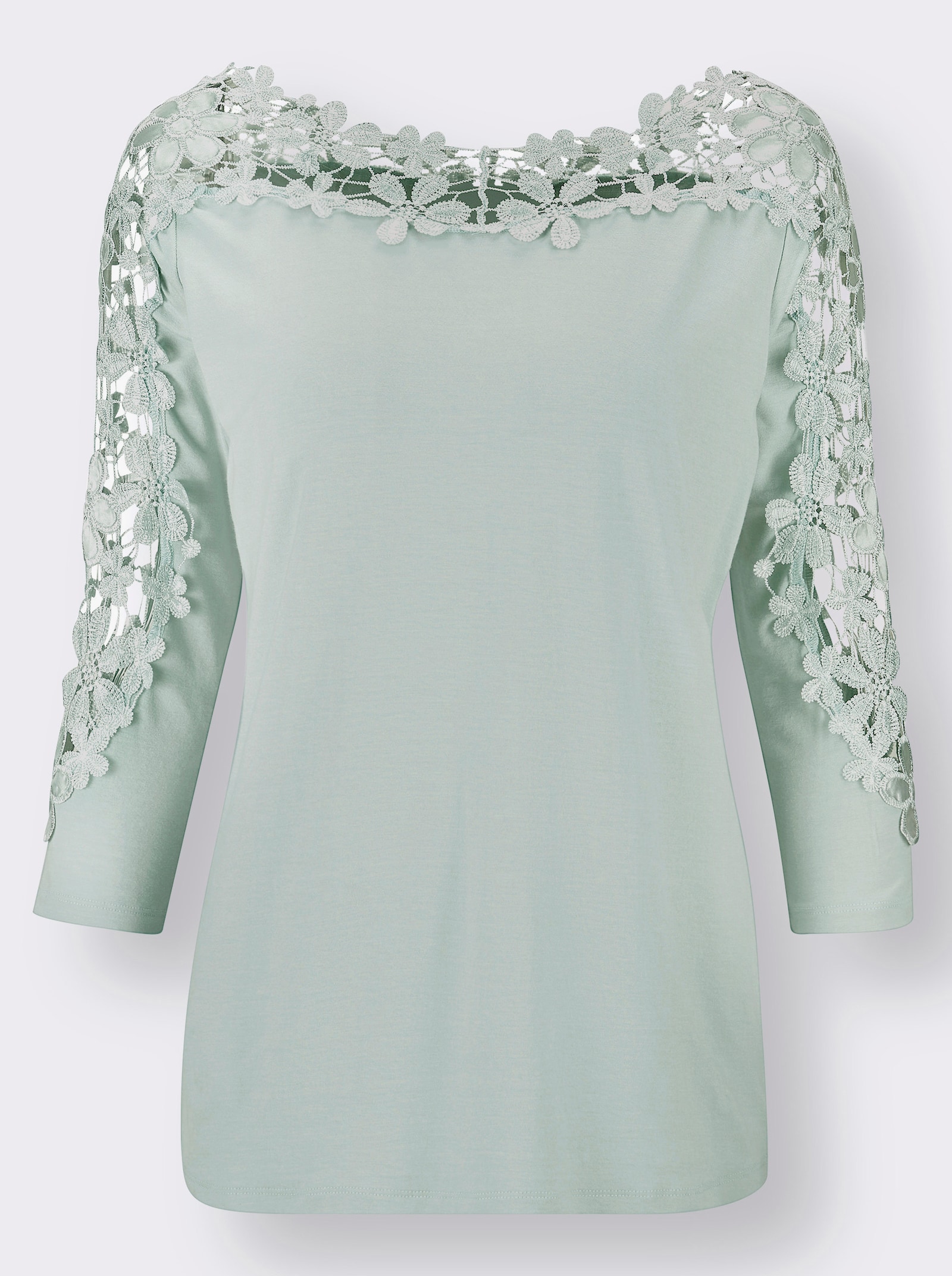 Spitzenshirt mit U-Boot-Ausschnitt - kalkmint