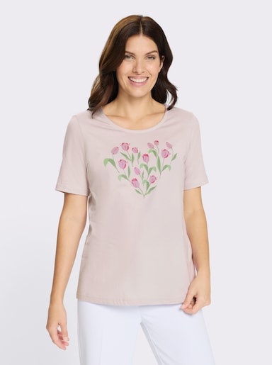Kurzarmshirt mit platziertem Tulpen-Druck - hellrosé-fuchsia