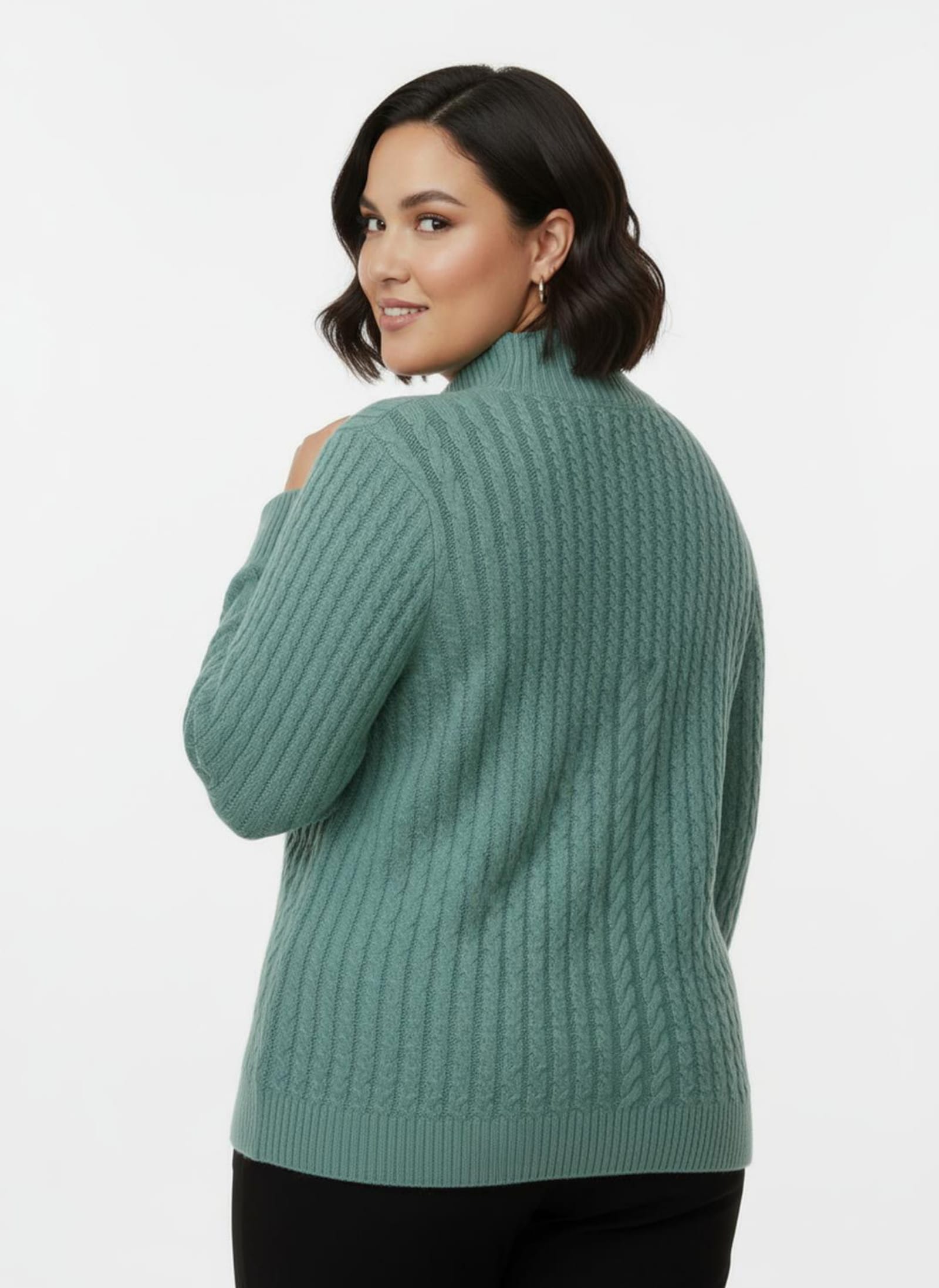 Stehkragenpullover in Patchwork-Optik - salbei