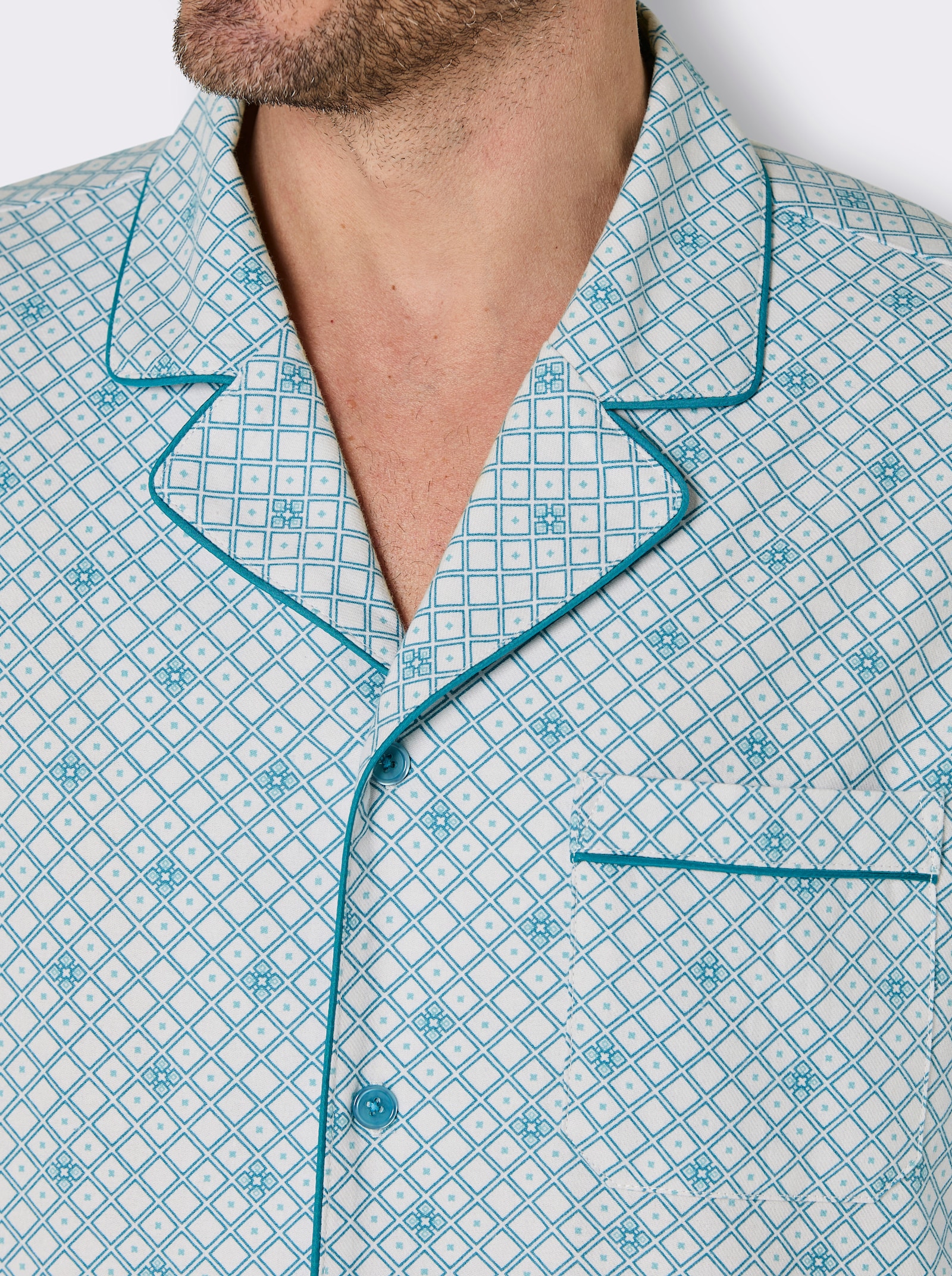 wäschepur men Pyjama - ecru-mint-bedruckt