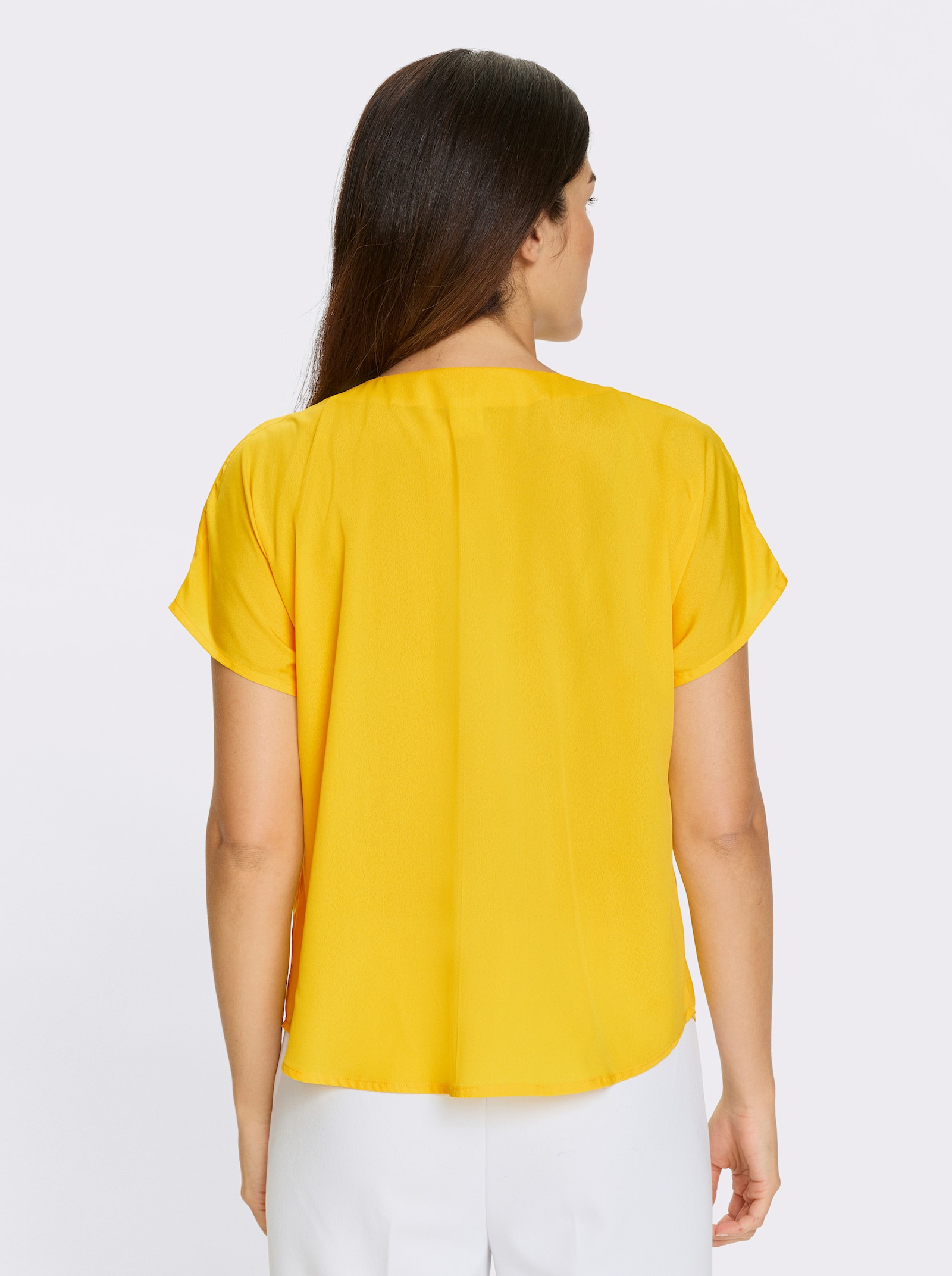 Blouse met korte mouwen en plooi voor - zonnegeel