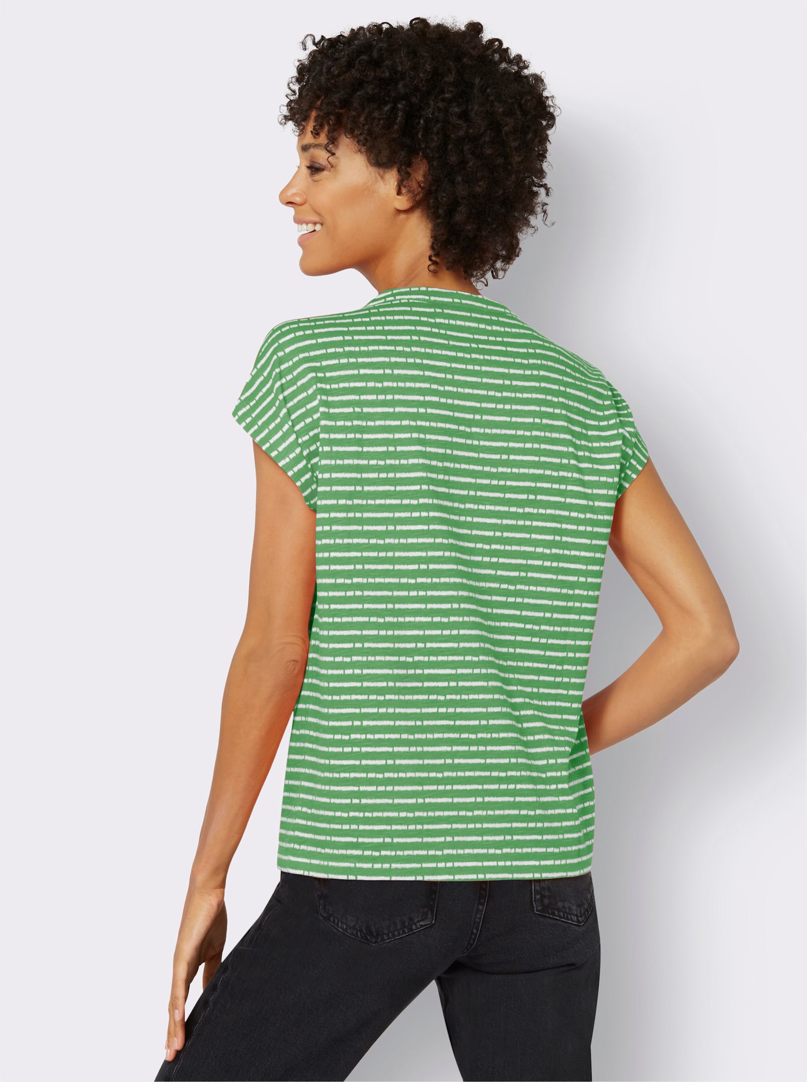 Print-Shirt mit Raffung - apfel-ecru-geringelt