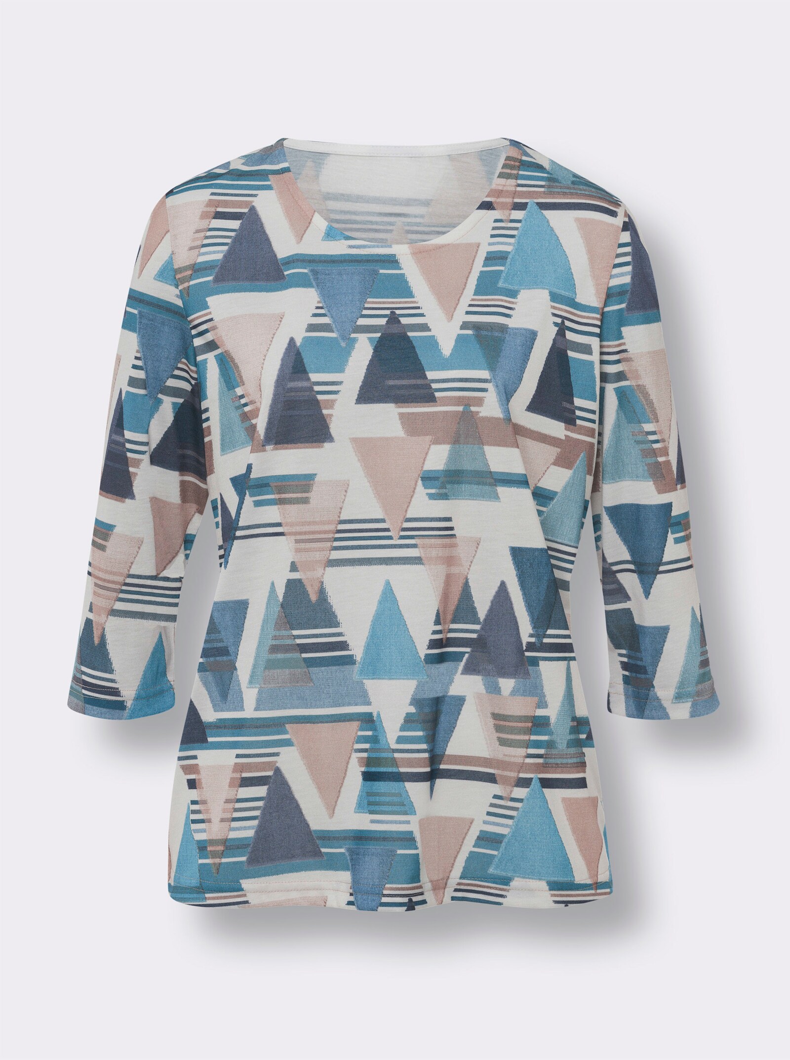 Shirt met 3/4-mouwen in grafisch dessin - donkerblauw/ecru bedrukt