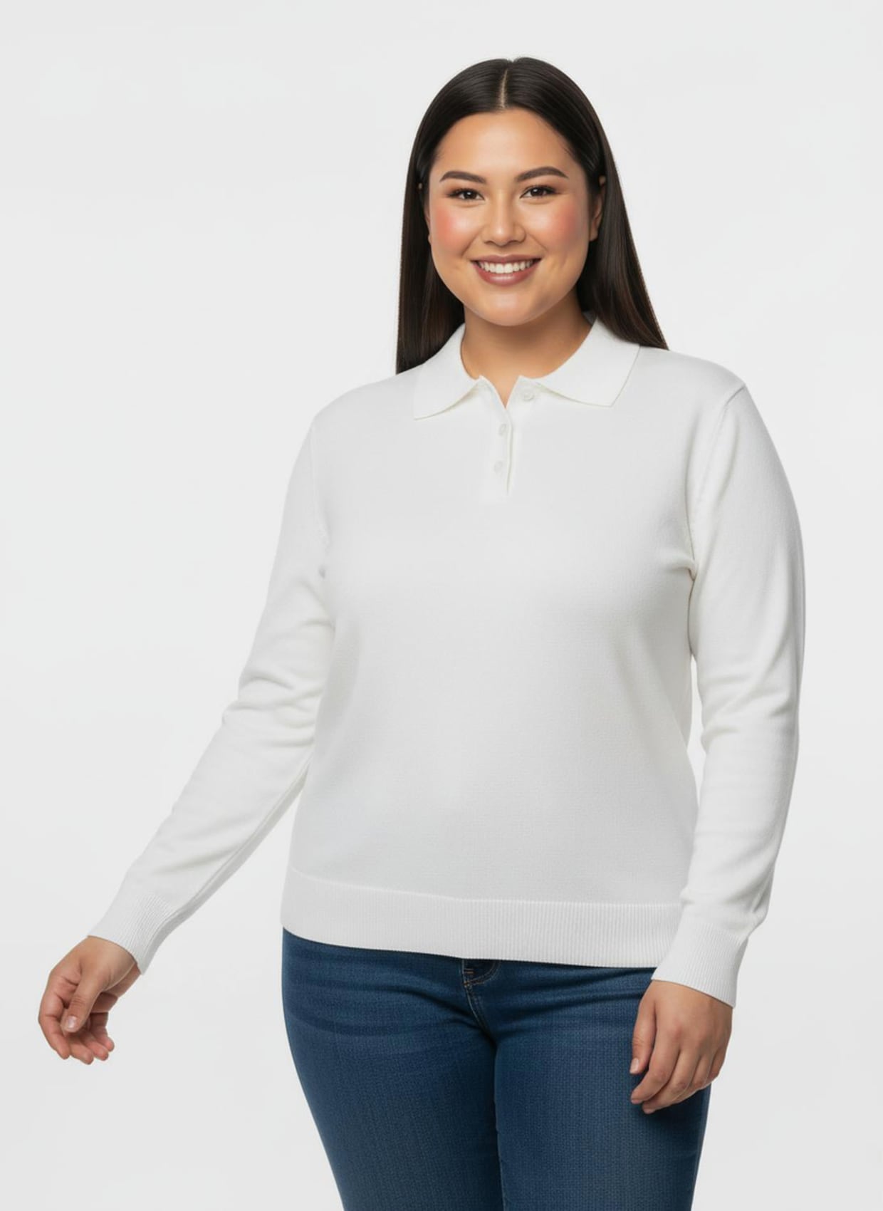 Polopullover mit kurzer Knopfleiste - ecru