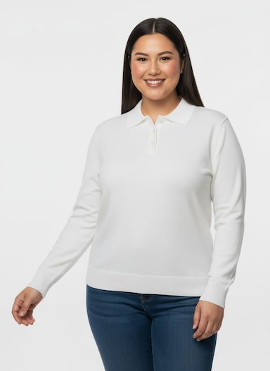 Polopullover mit kurzer Knopfleiste - ecru