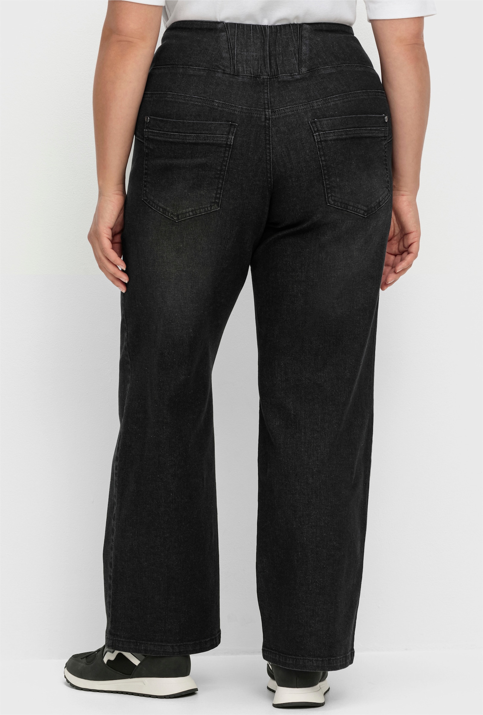 sheego High-waist-Jeans mit weitem Bein - black denim