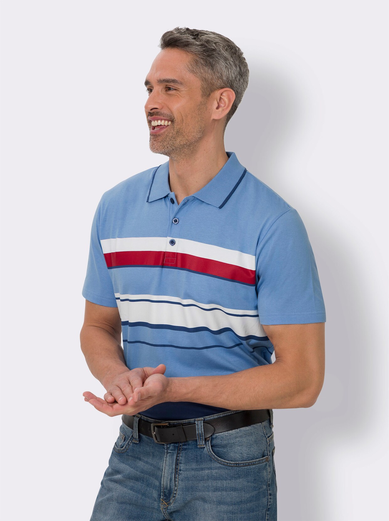 Kurzarm-Poloshirt - himmelblau-jeansblau