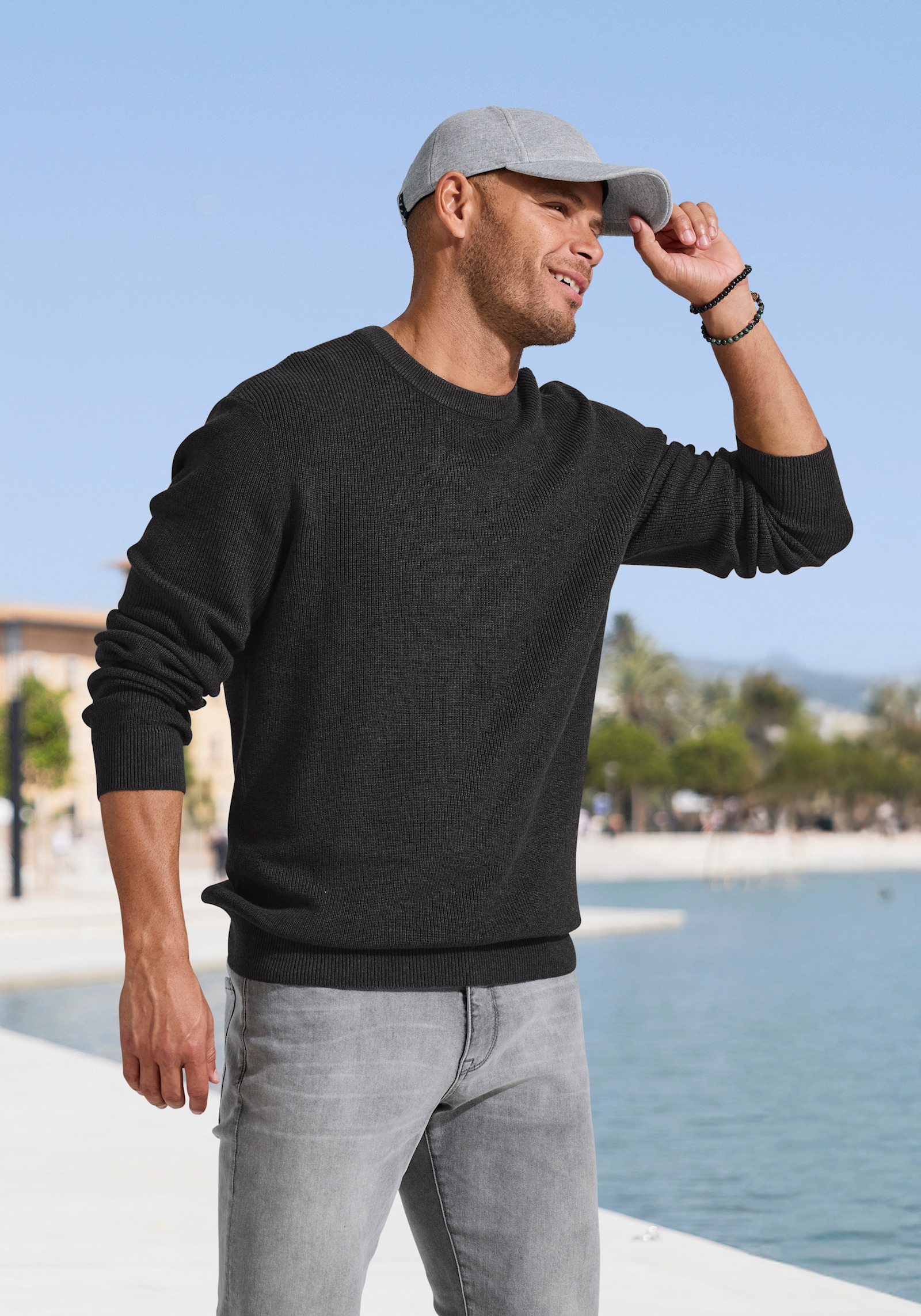 John Devin Gebreide pullover - antraciet