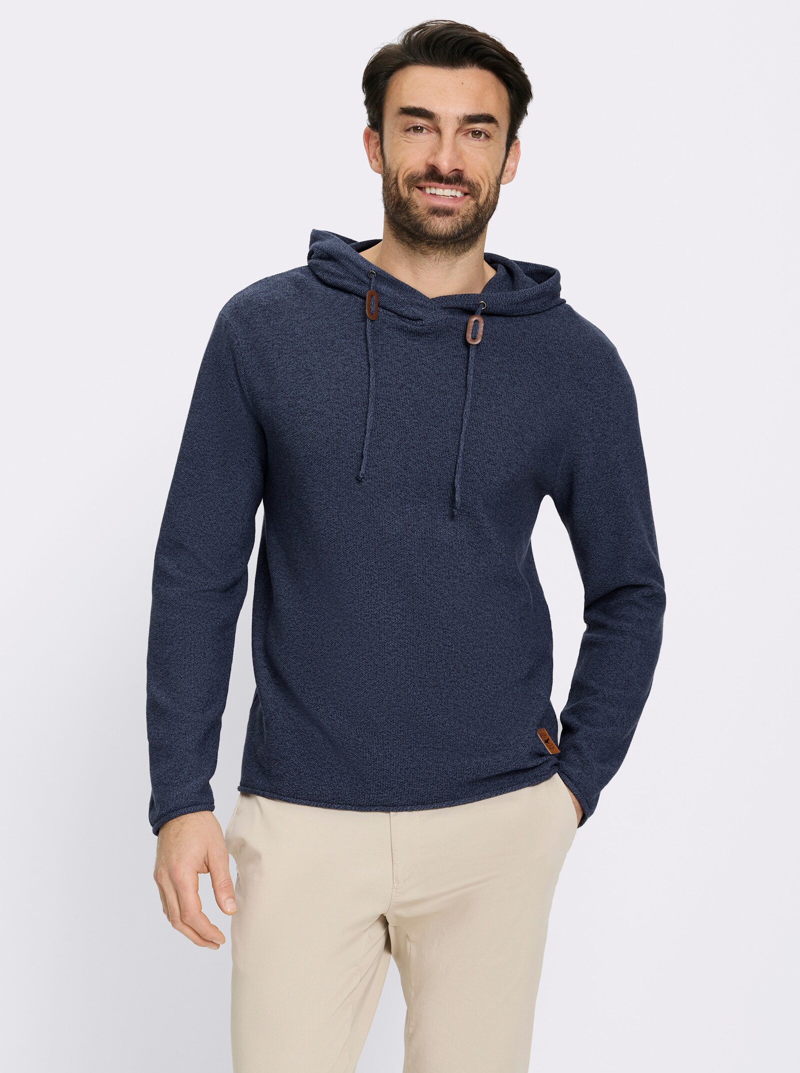 Catamaran Kapuzenpullover mit Struktur-Strickmuster - rauchblau-meliert