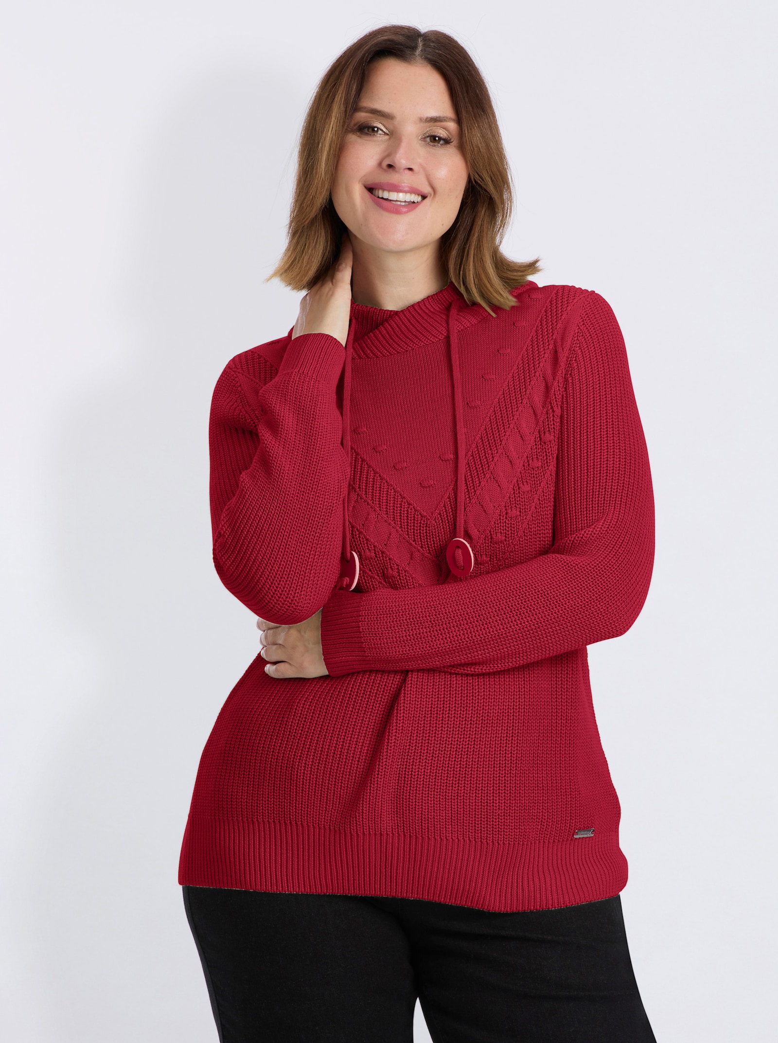 Strickpullover mit überlappendem Stehkragen - rot