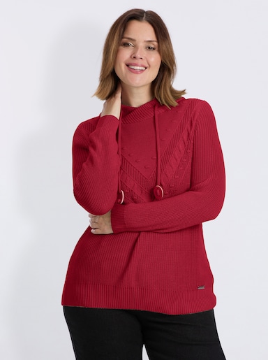 Strickpullover mit überlappendem Stehkragen - rot