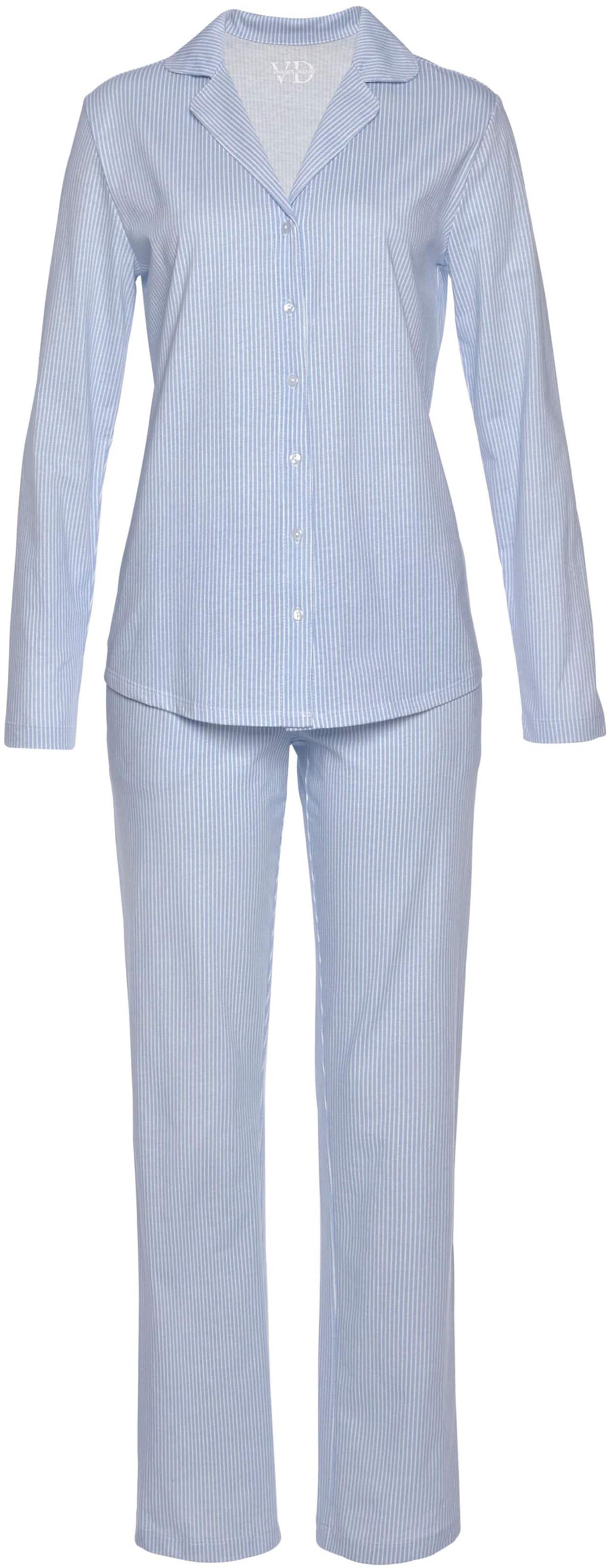 In Viva günstig Kaufen-Pyjama in blau-weiß von Vivance Dreams. Pyjama in blau-weiß von Vivance Dreams <![CDATA[Klassischer Pyjama allover bedruckt. Langarmshirt mit Reverskragen und durchgehender Knopfleiste, Lange Hose mit elastischem Bund und Zierkante entlang der s