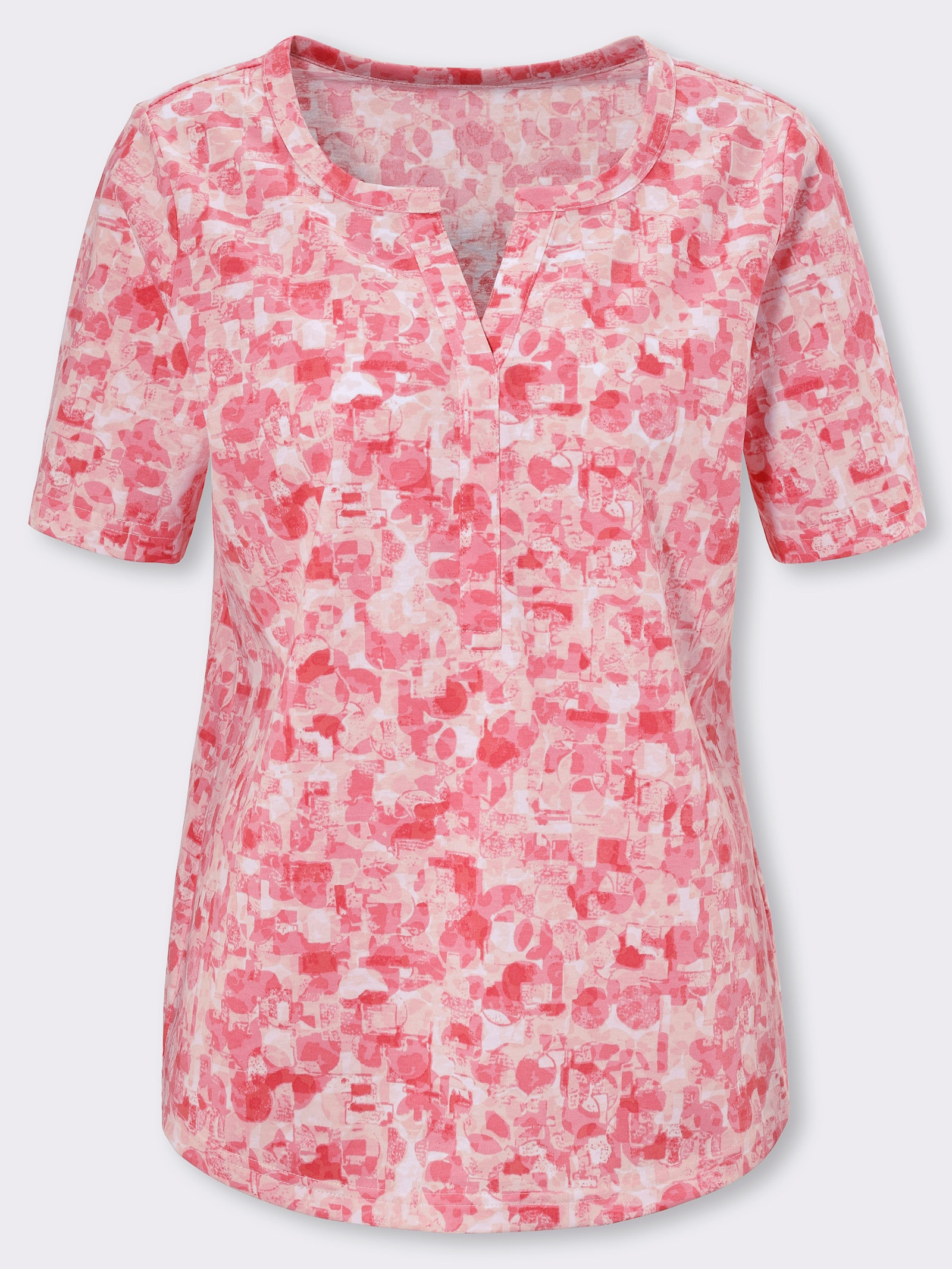 Kurzarmshirt in Baumwoll-Qualität - puder-flamingo-bedruckt