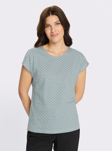 Rundhalsshirt mit Minimaldessin - jade-ecru-bedruckt