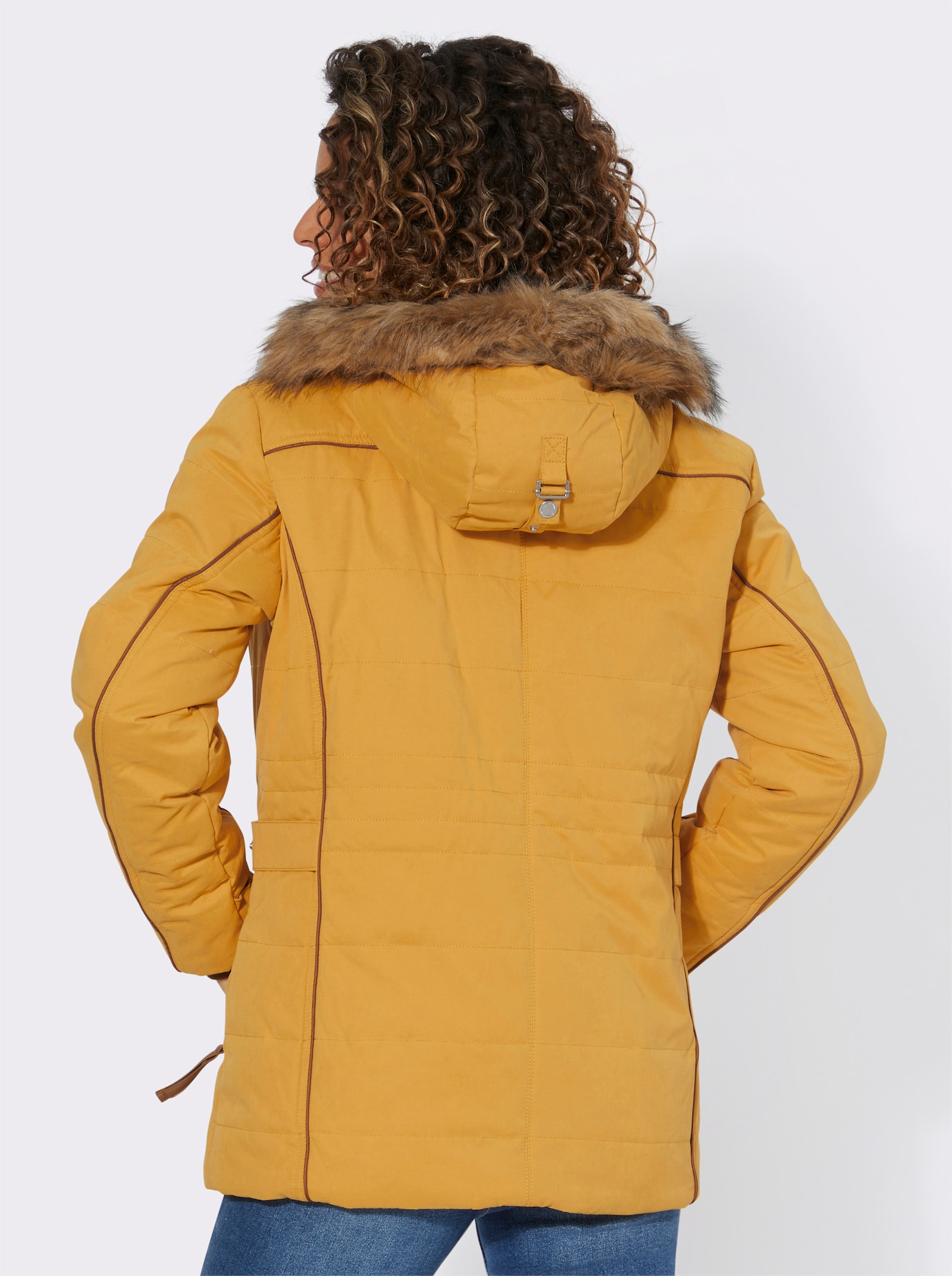 Gewatteerde jas met imitatiebont, afknoopbaar - oker