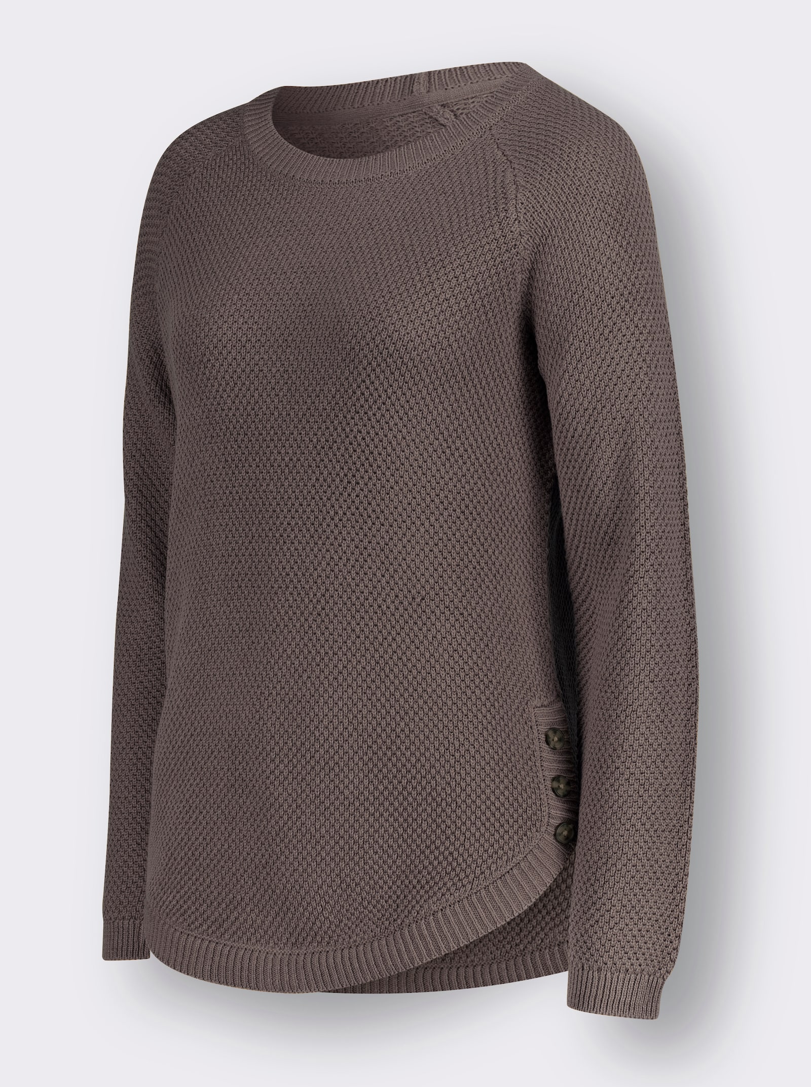 Rundhalspullover mit abgerundetem Saum - dunkeltaupe