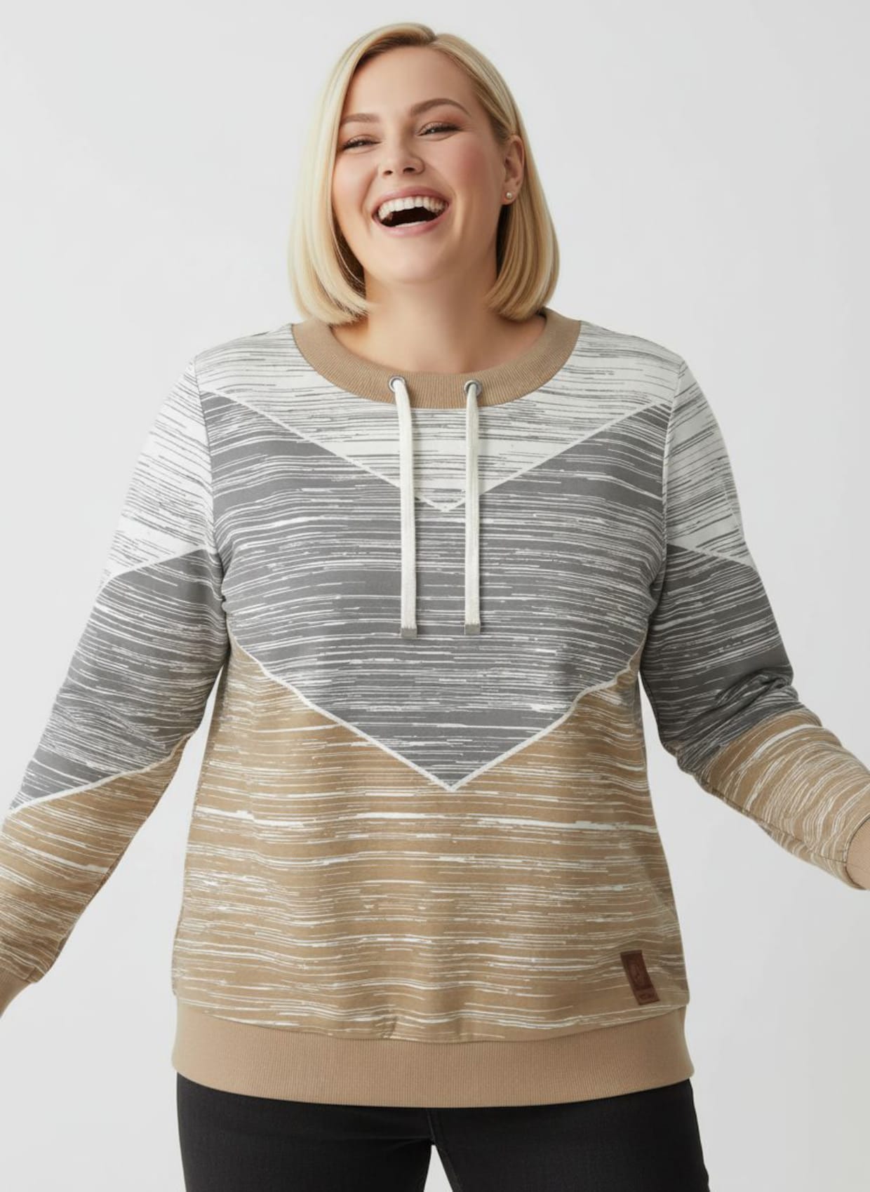 Sweatshirt mit variierbarem Rundhals-Ausschnitt - camel-ecru