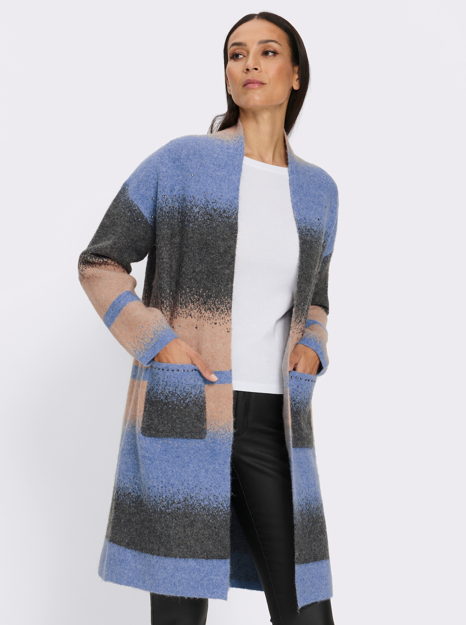 heine Vest van jacquard met glittersteentjes - bleu/camel gedessineerd