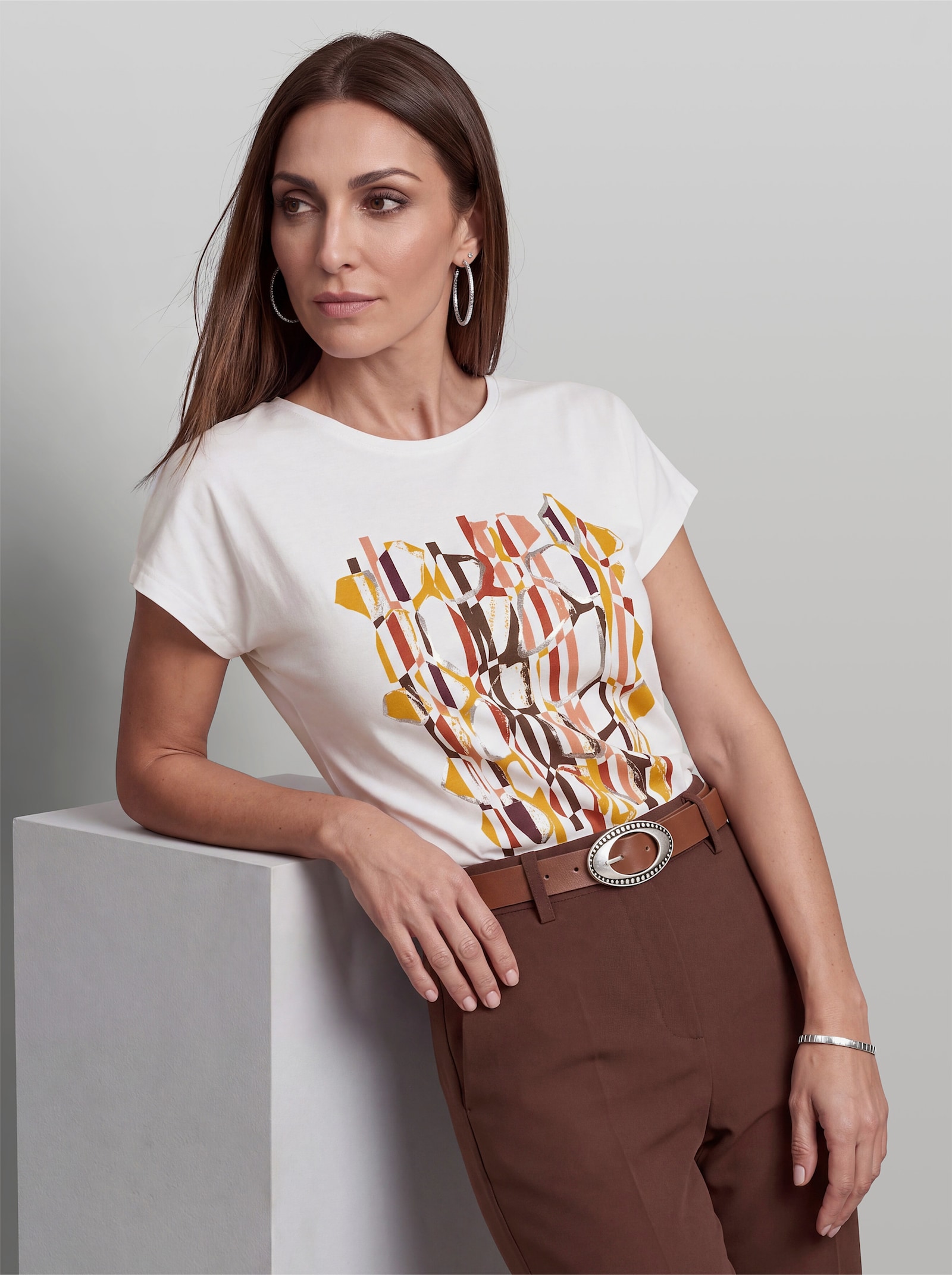 heine Kurzarmshirt mit Folienprint - ecru-rostrot