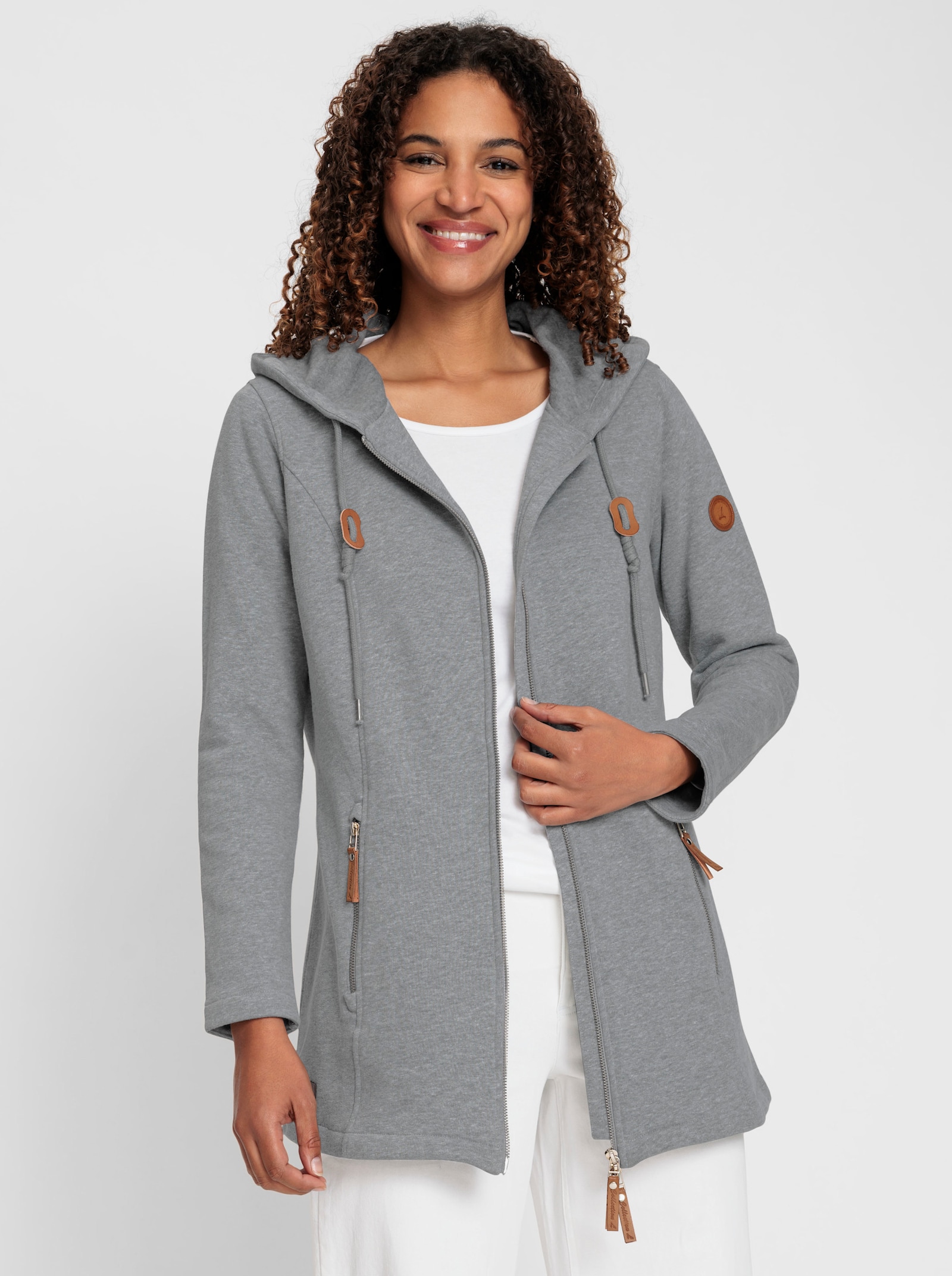 Sweatjacke mit 2-Wege-Reißverschluss - steingrau-meliert