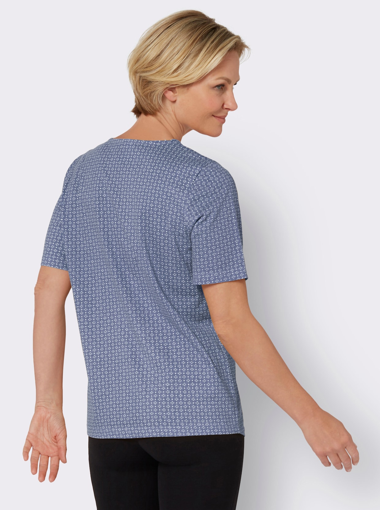 Tričko s okrúhlym výstrihom - Modrosivo-biela potlač