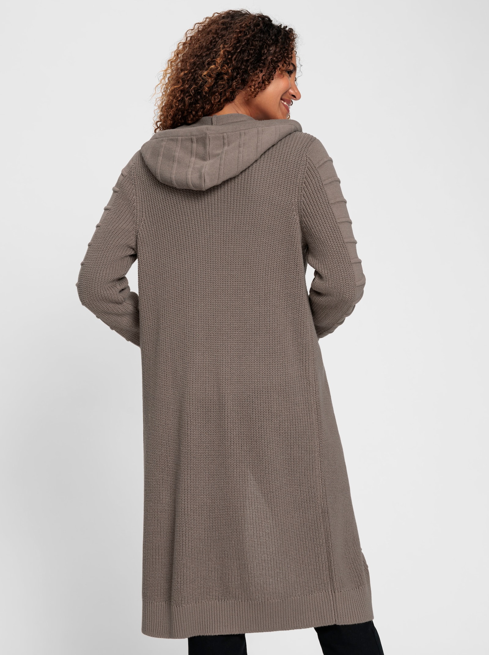 Lang vest met mix van structuurpatronen - taupe