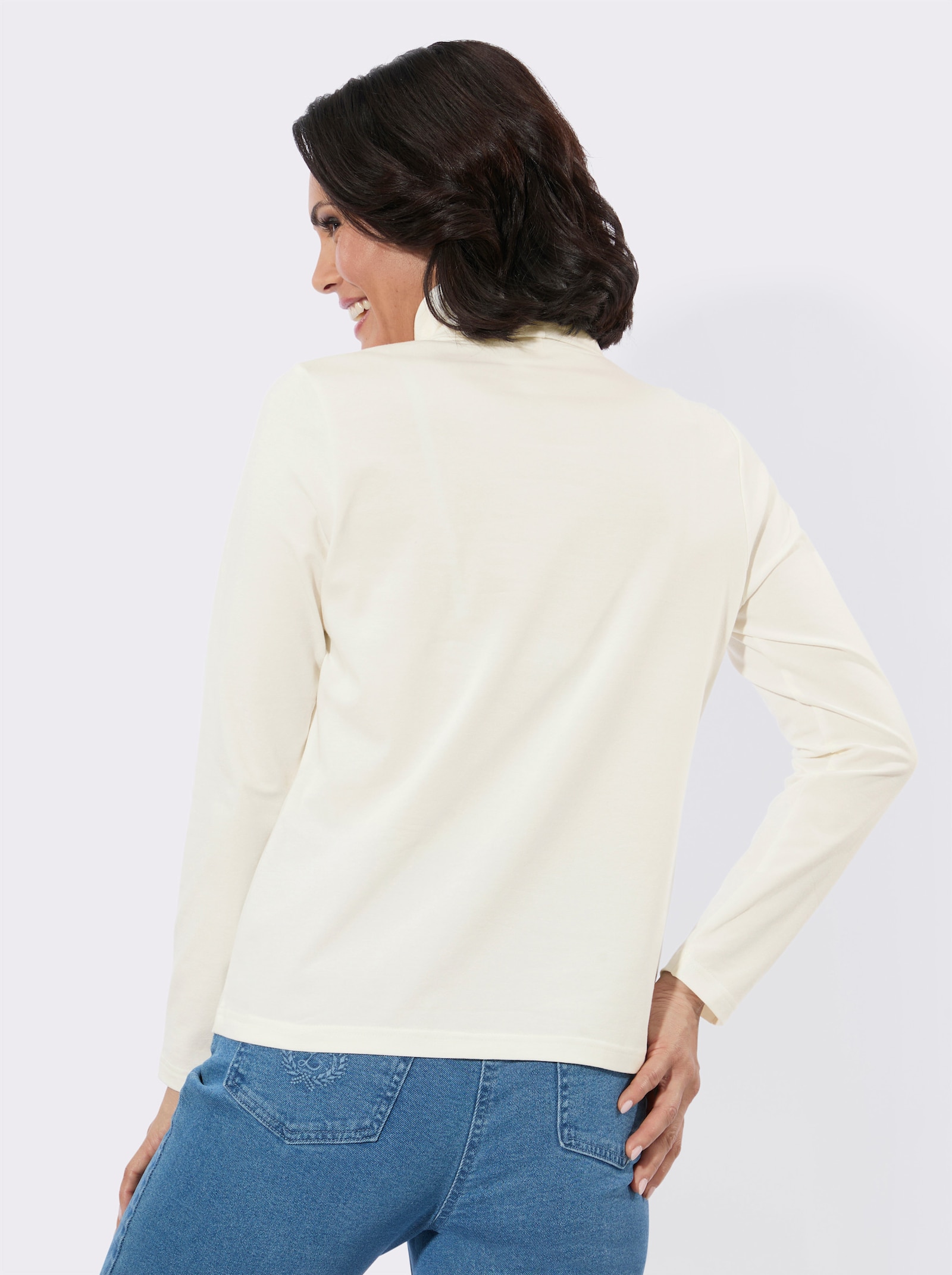 Rollkragenshirt mit Metallplättchen-Verzierung - ecru