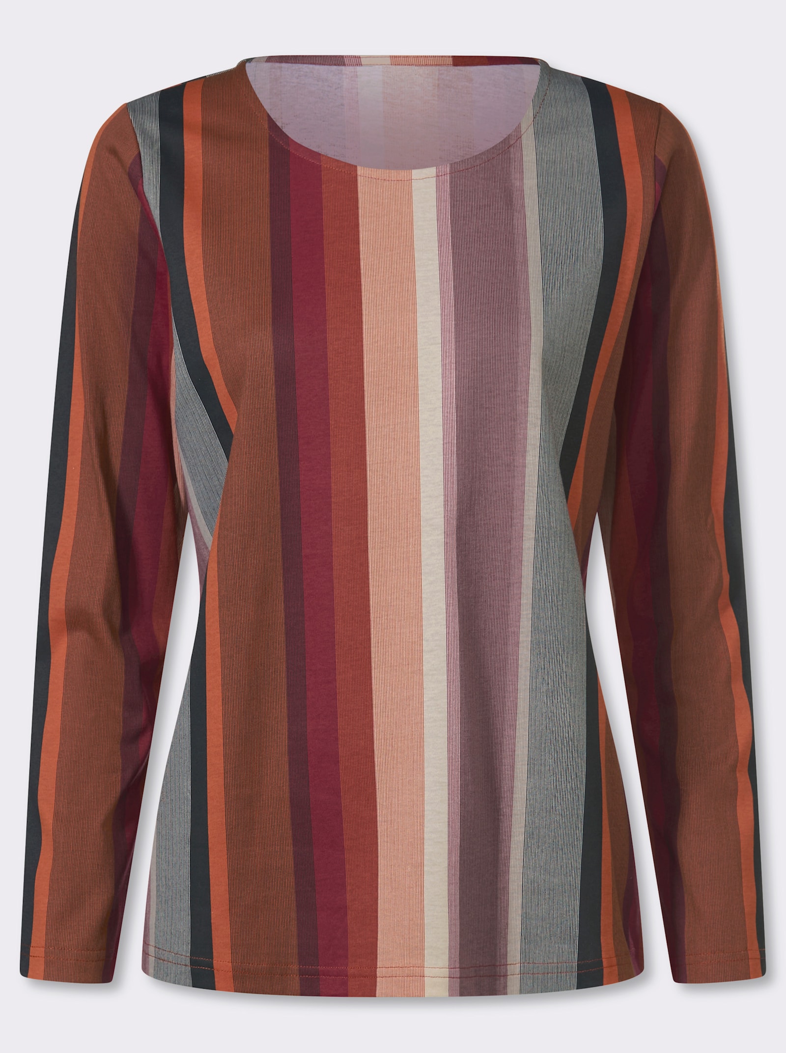 Shirt met lange mouwen in dessin met verticale strepen - donkerrood/roestrood gestreept